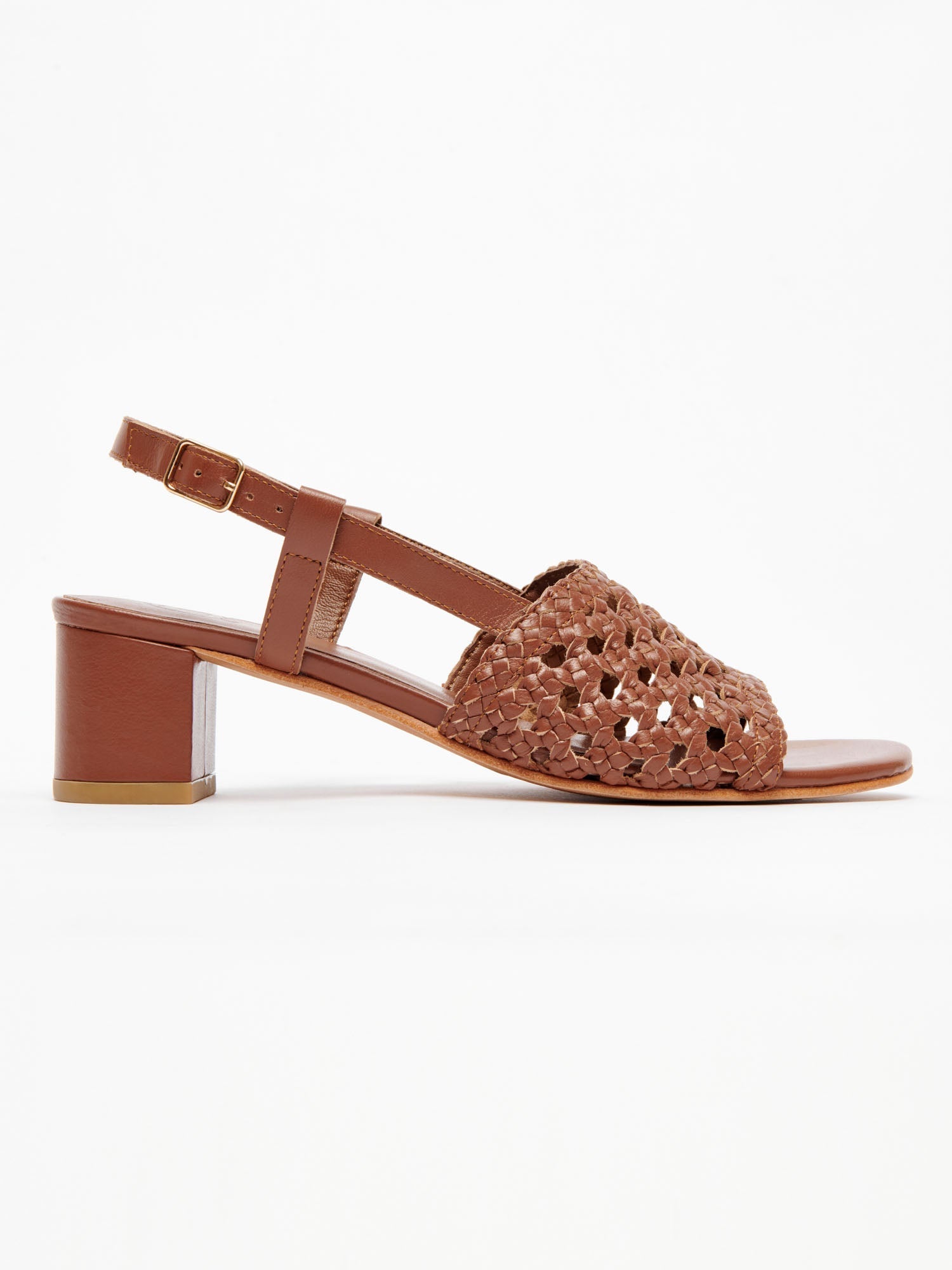 EMMY sandales talon tresse en cuir camel