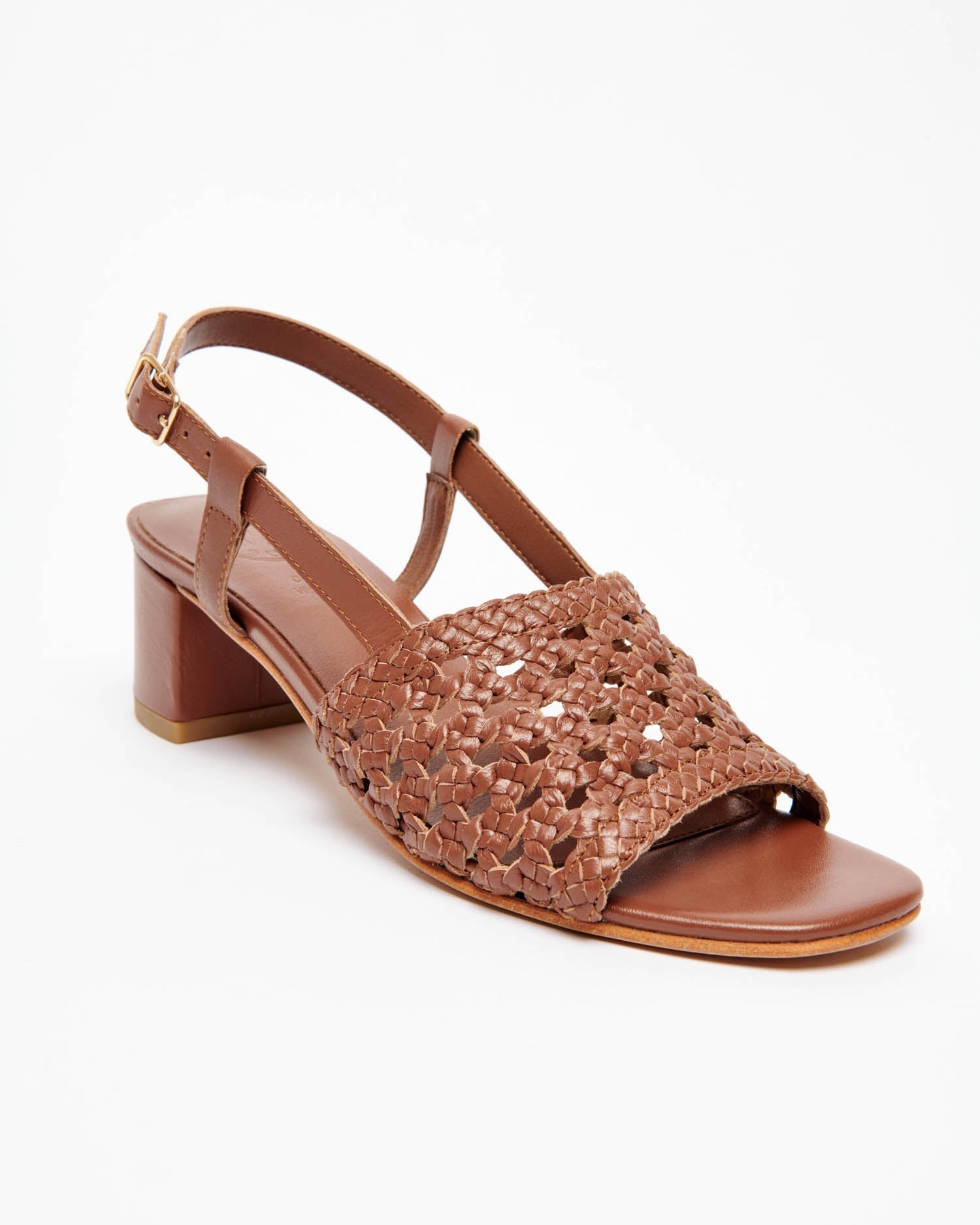 EMMY sandales talon tresse en cuir camel