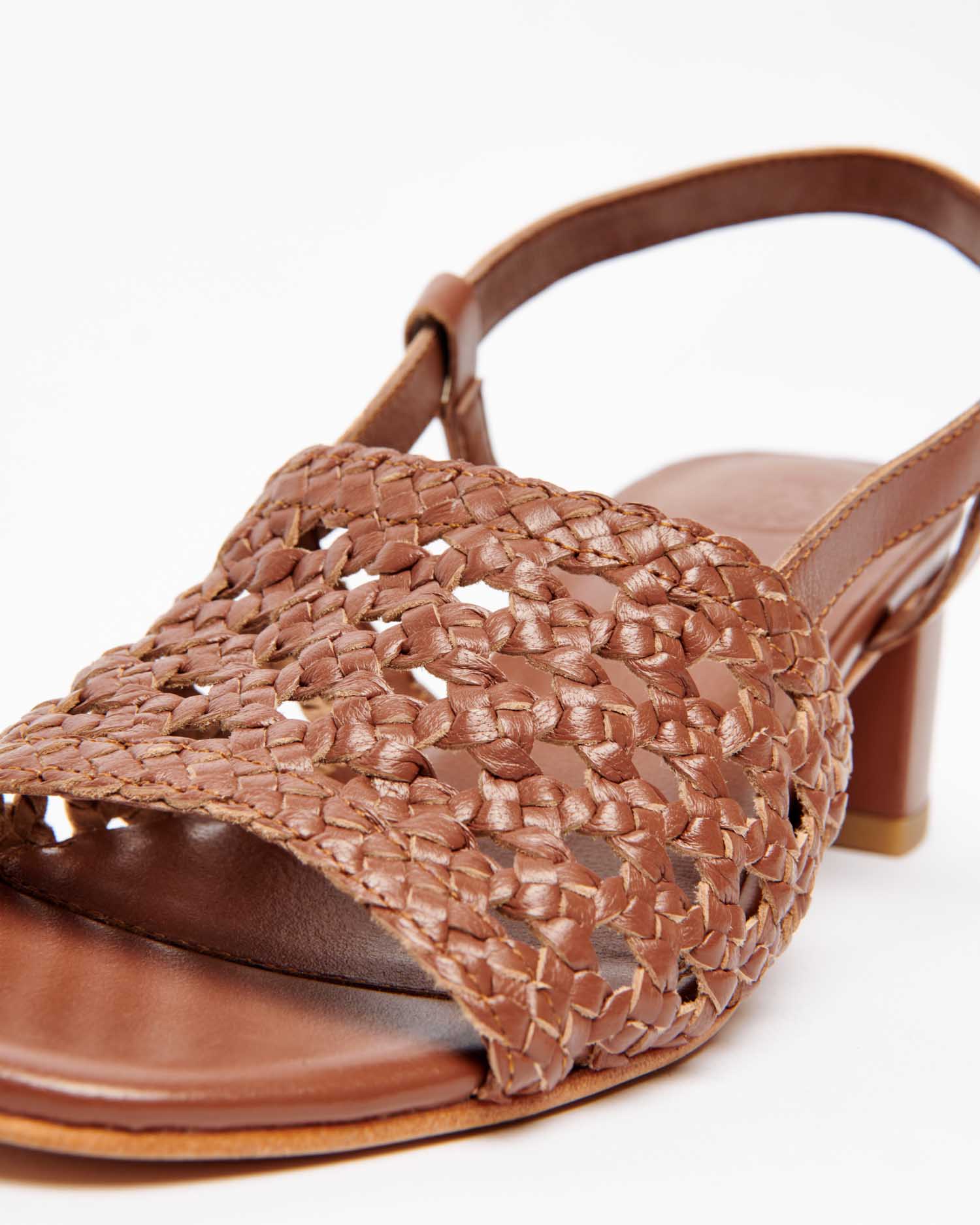 EMMY sandales talon tresse en cuir camel