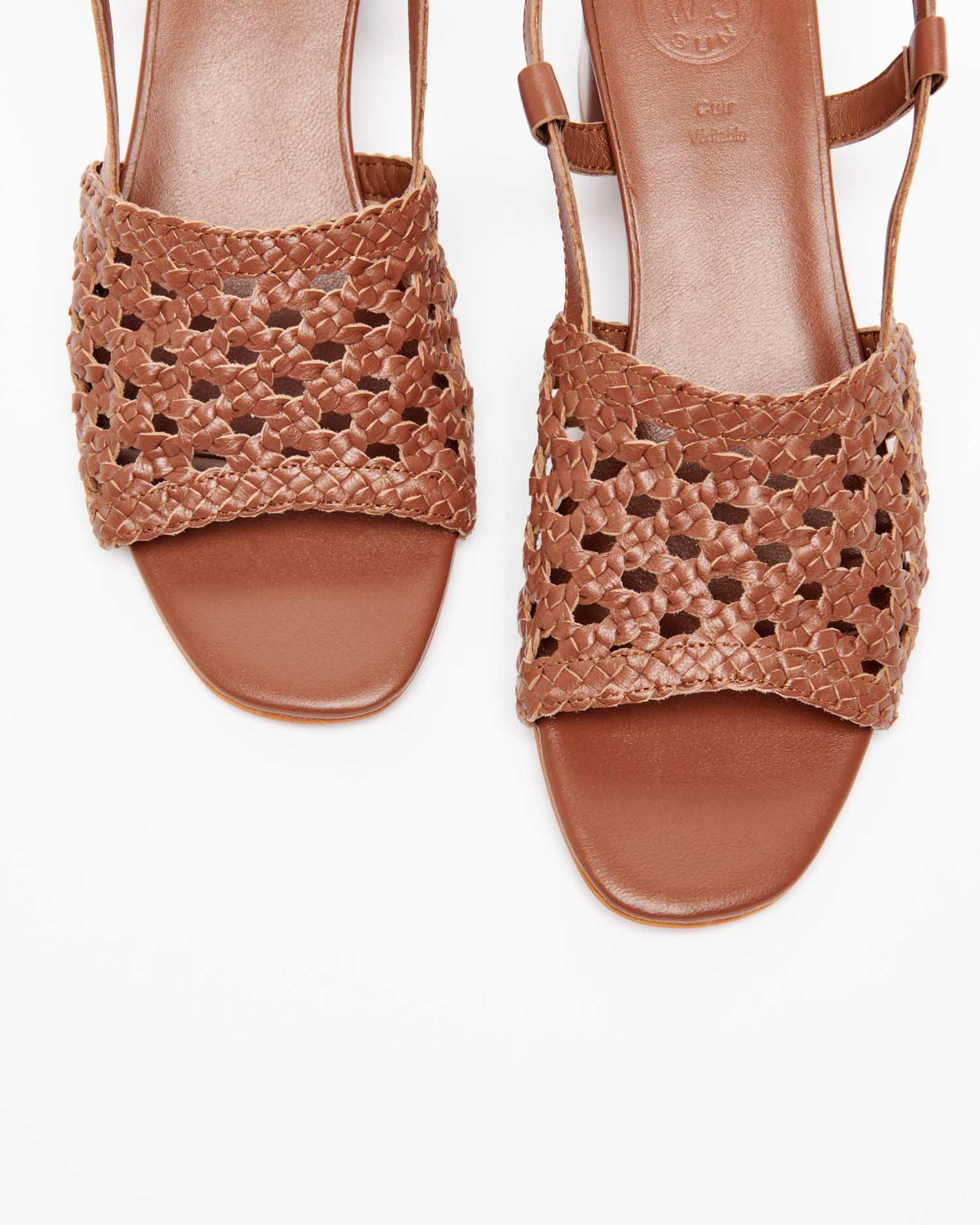 EMMY sandales talon tresse en cuir camel