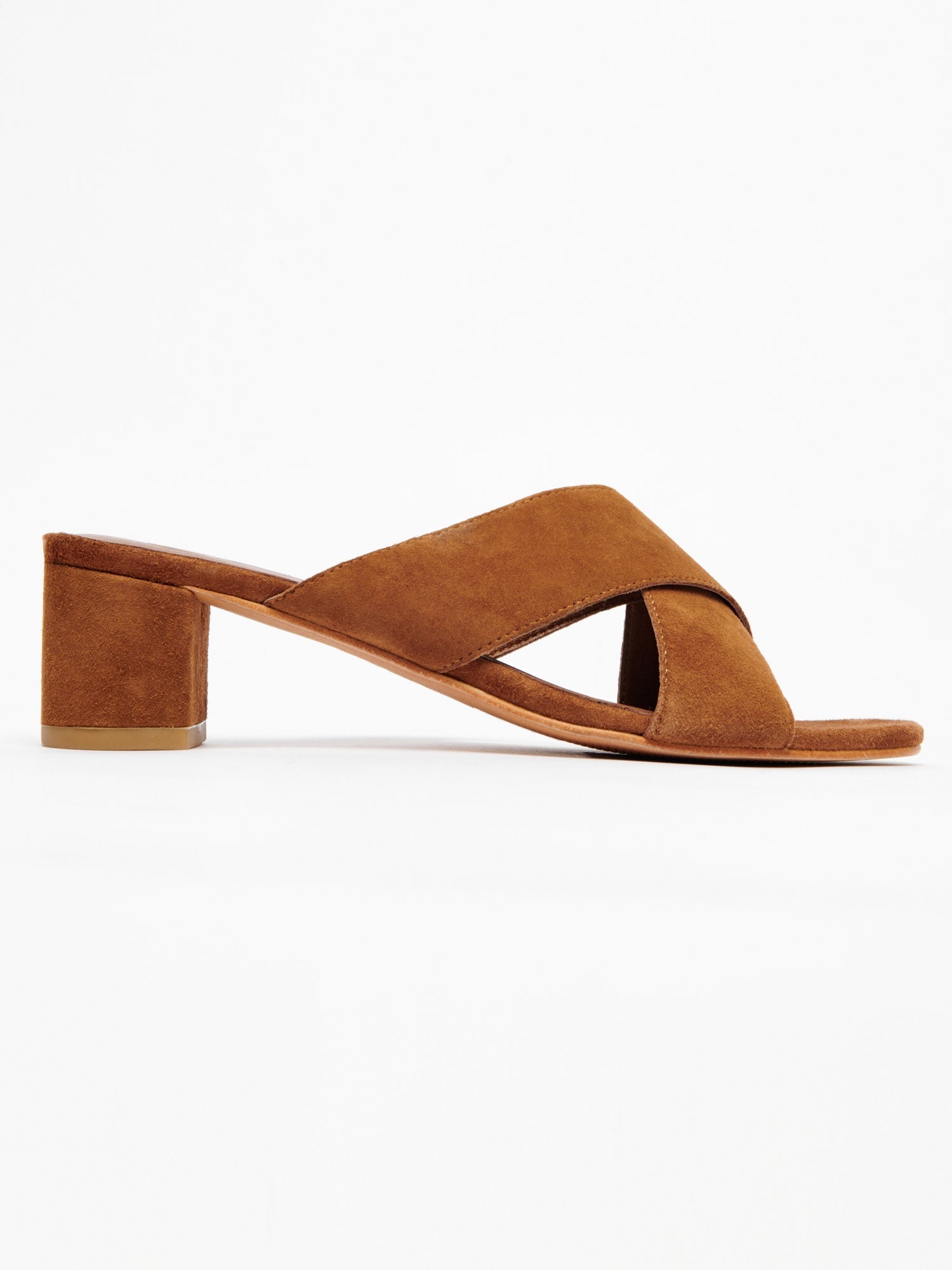 MINA mules talon en cuir camel