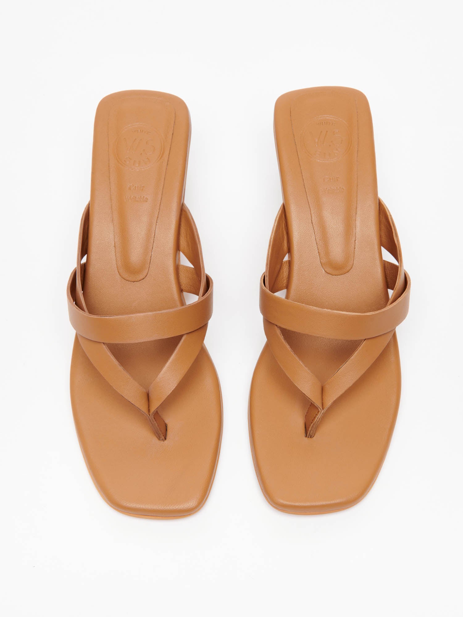 AIYANNA mules talon entre doigt en cuir brun clair