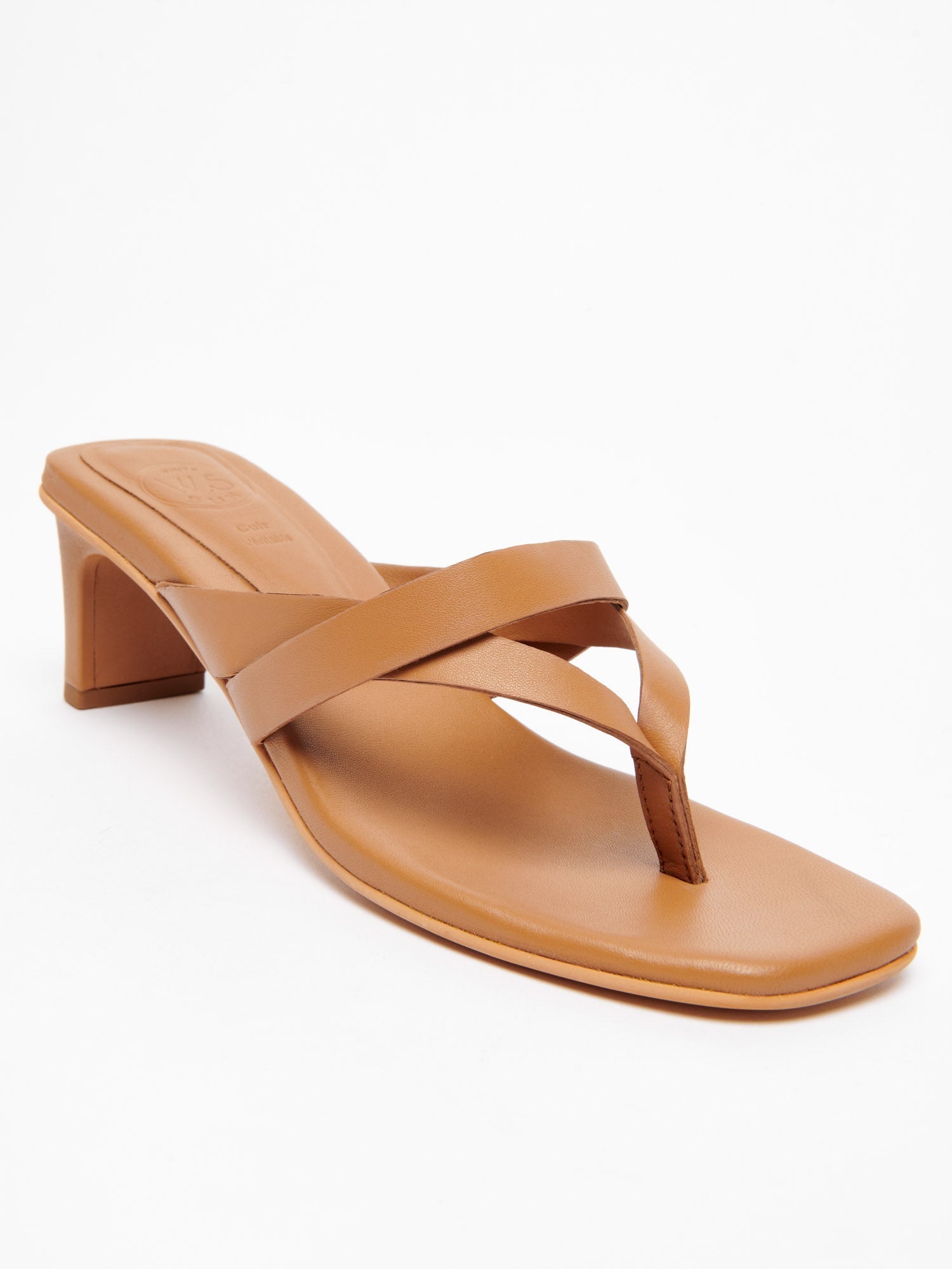 AIYANNA mules talon entre doigt en cuir brun clair