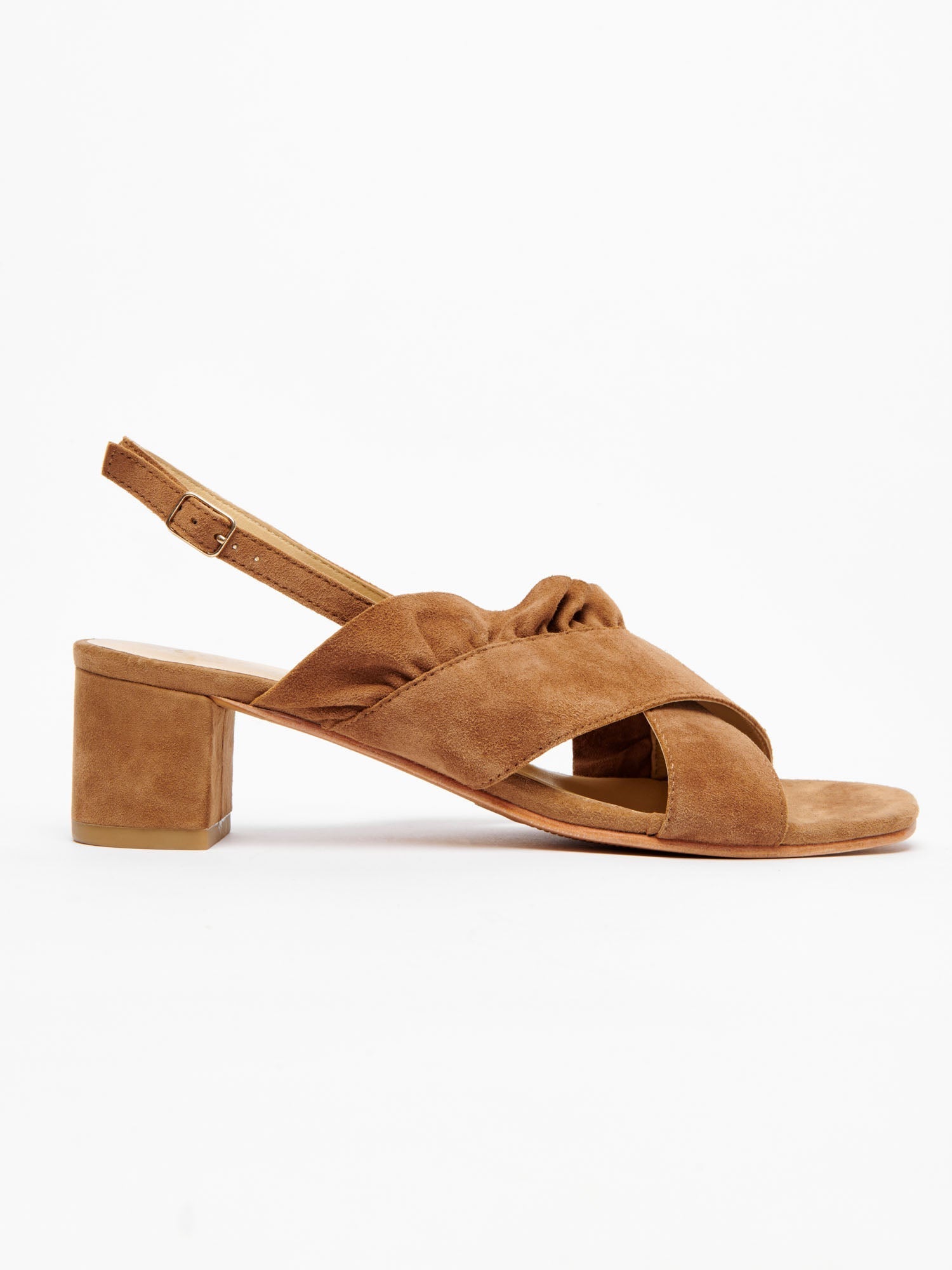 BENA sandales talon en cuir camel
