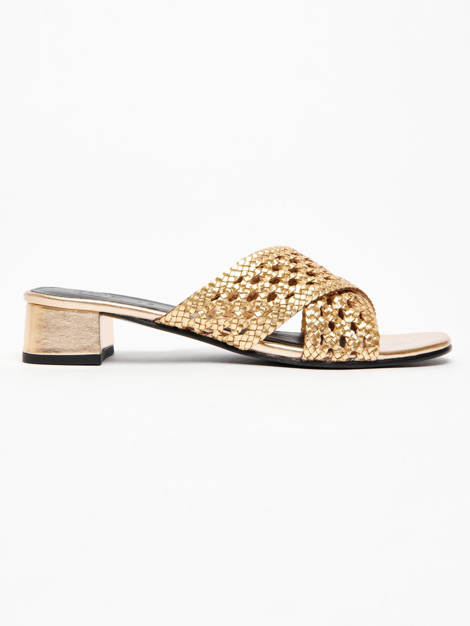 CHOLENA mules talon tresse en cuir or foncé