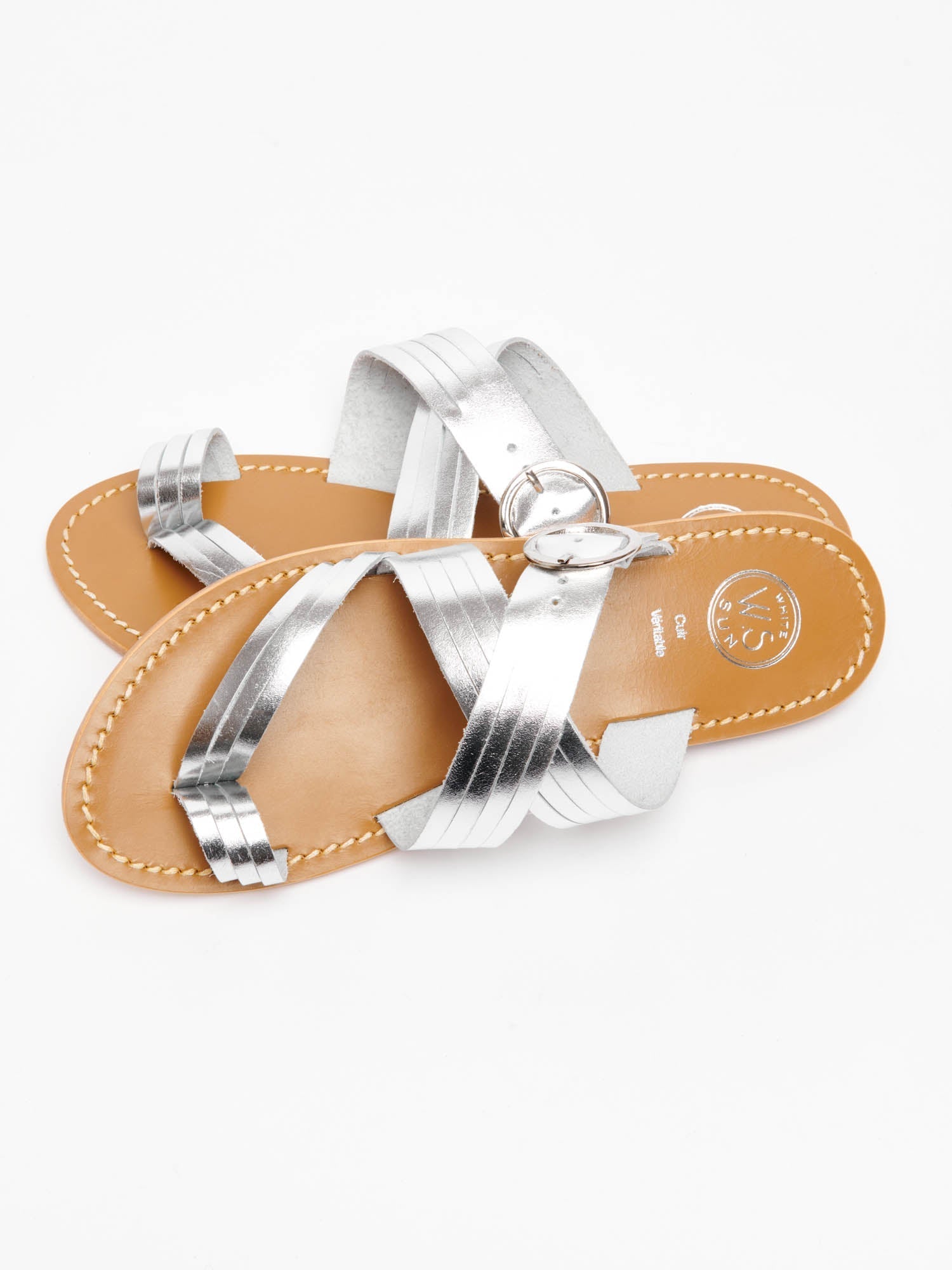 TADI sandales en cuir argent