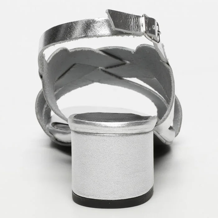 DEEPANJALI sandales talon en cuir argent