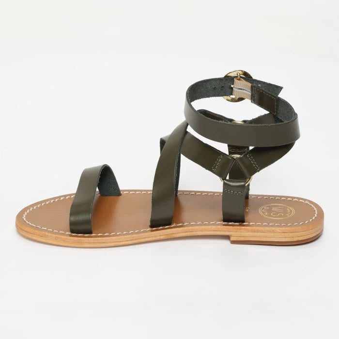 CHAREL sandales spartiate / lacet en cuir kaki foncé