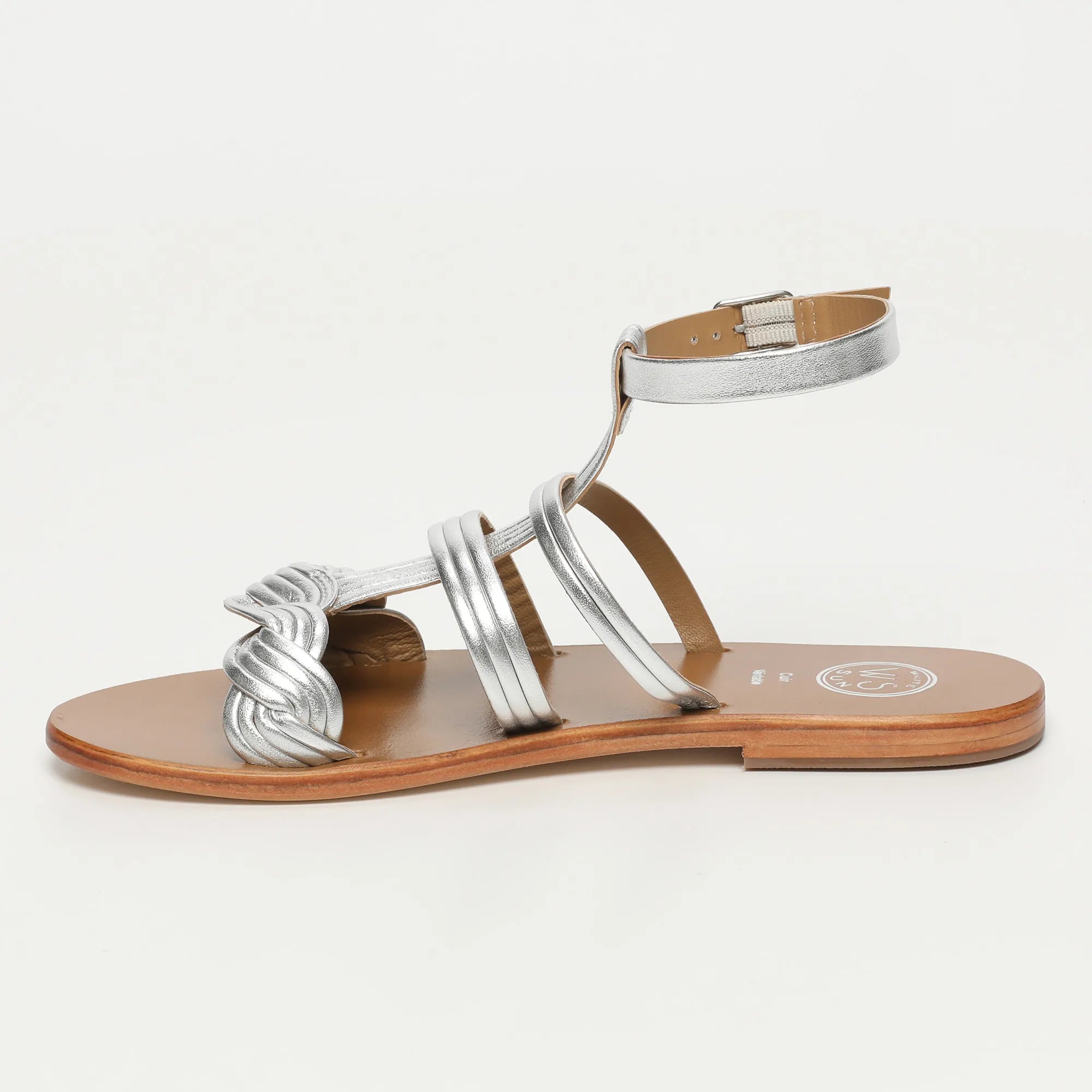 CARMESI sandales spartiate / lacet en cuir argent