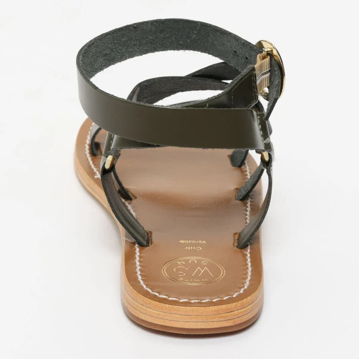 CHAREL sandales spartiate / lacet en cuir kaki foncé