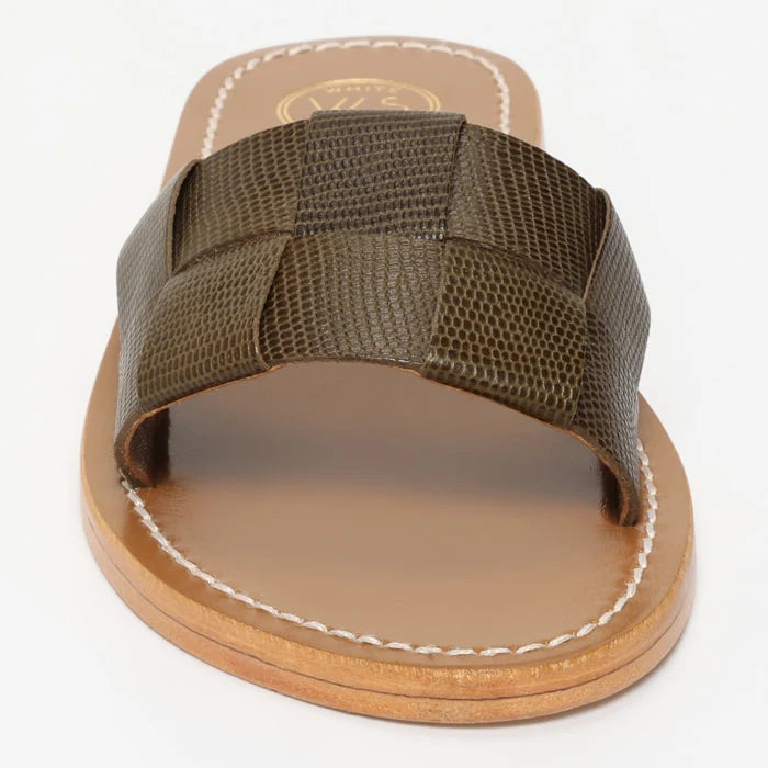 TUCANO mules en cuir kaki lézard