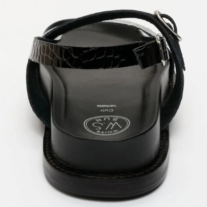 ZENETA sandales en cuir noir verni croco et noir