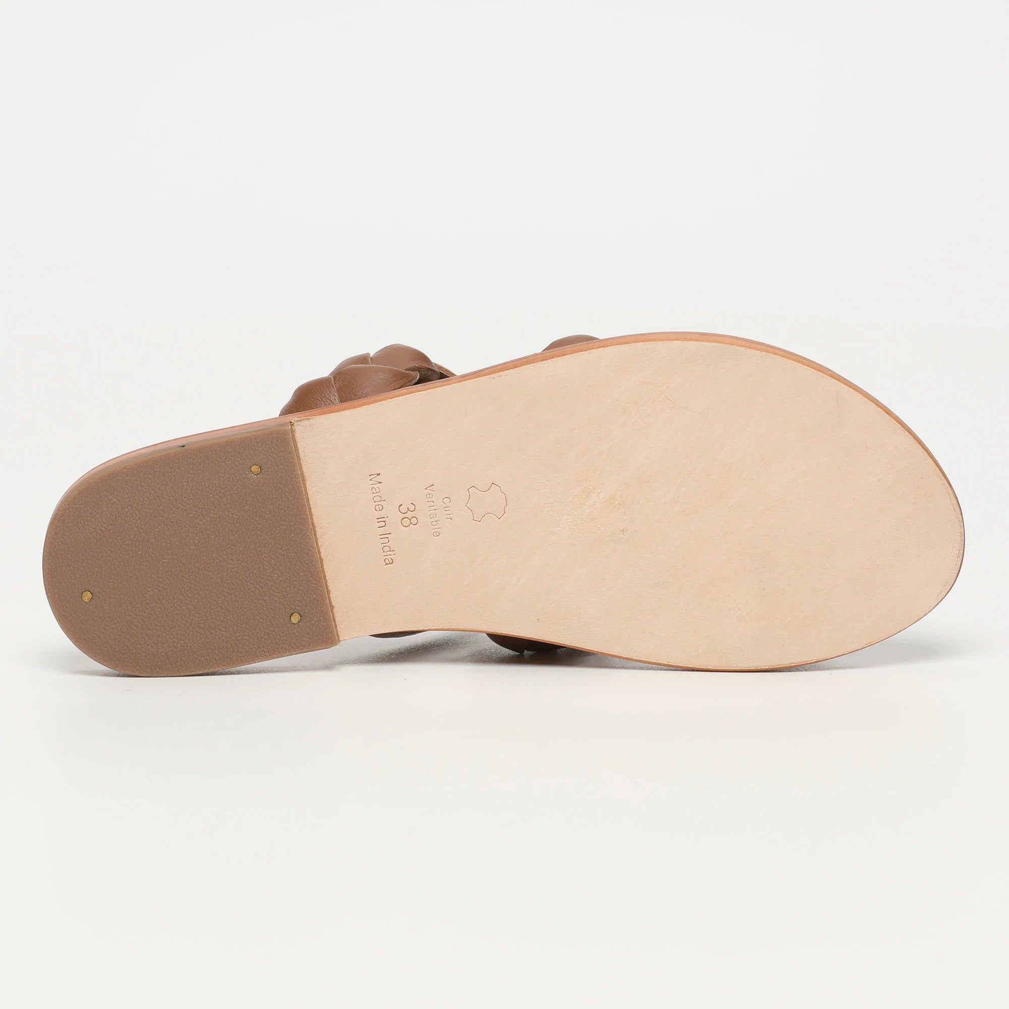 SOMBRA mules tressée en cuir camel