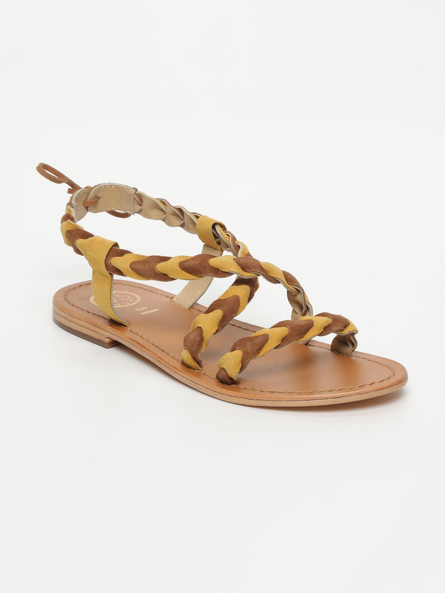 OMBELINE sandales en cuir jaune et camel