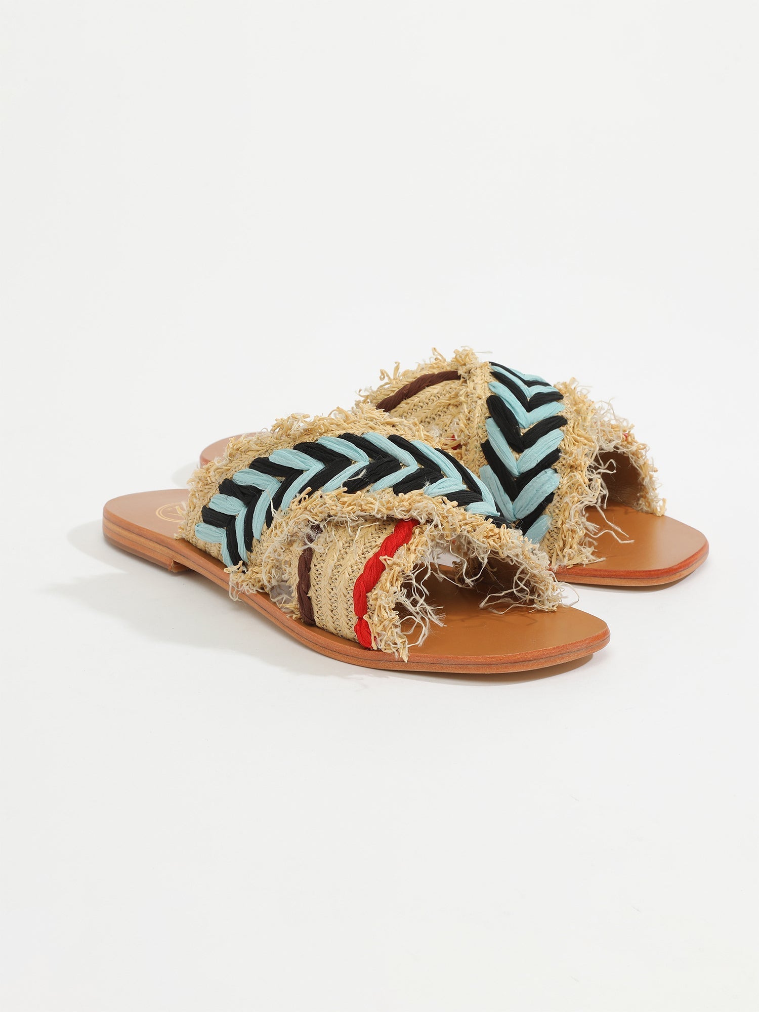 GORAN mules raffia bi-color en cuir