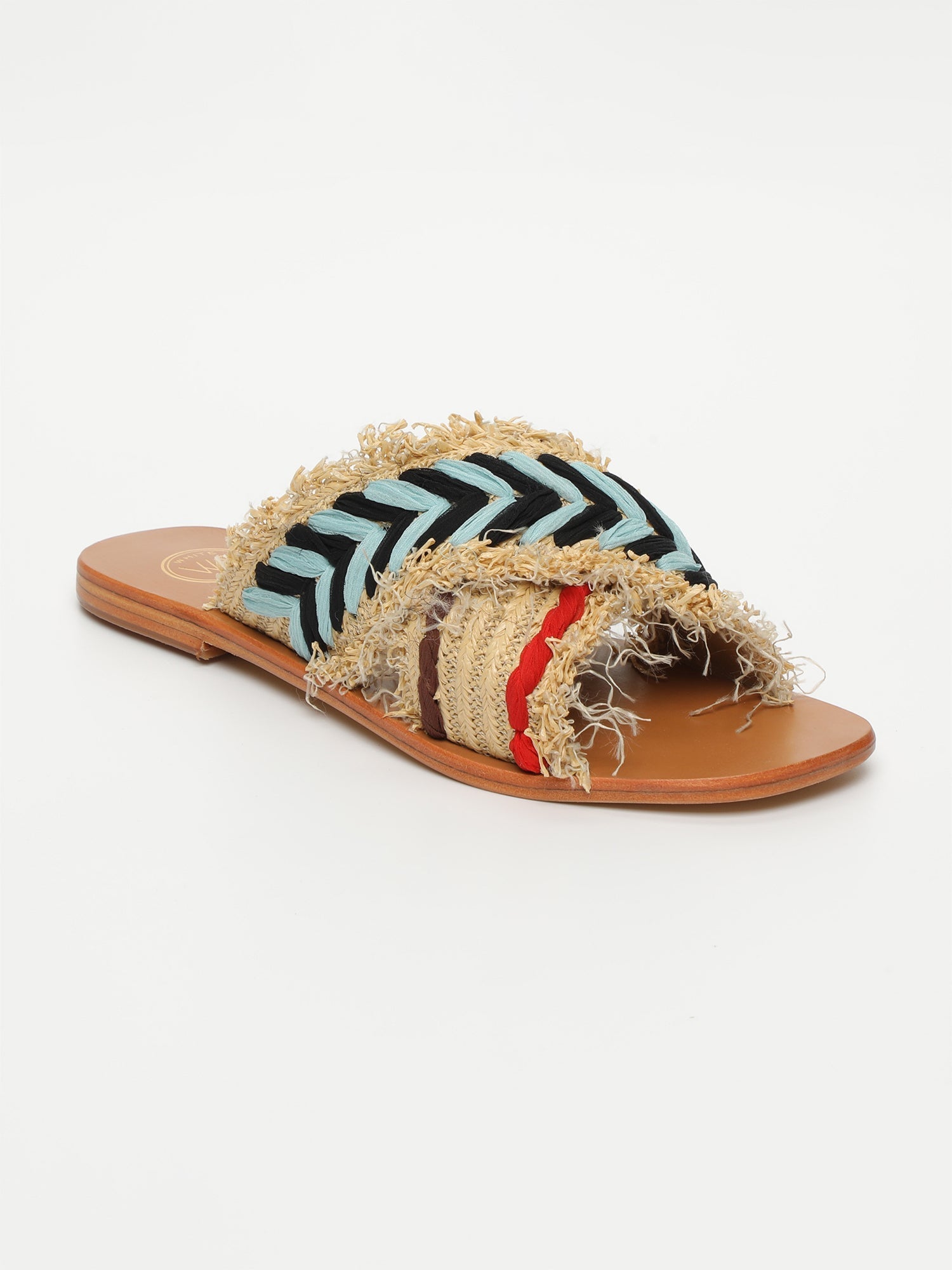 GORAN mules raffia bi-color en cuir