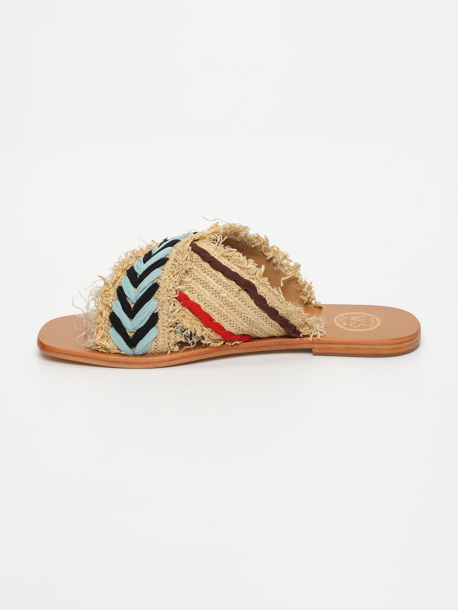 GORAN mules raffia bi-color en cuir