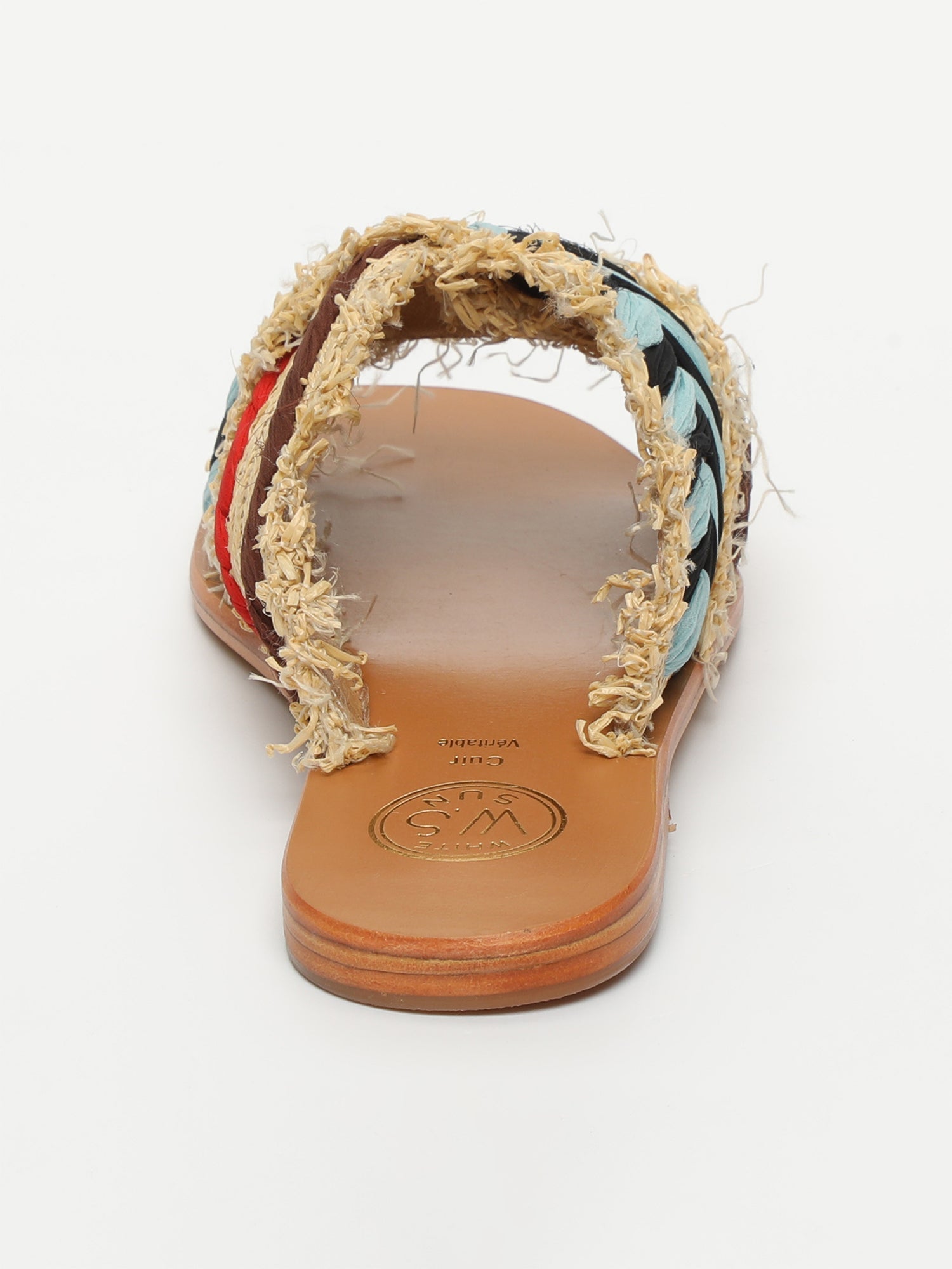 GORAN mules raffia bi-color en cuir