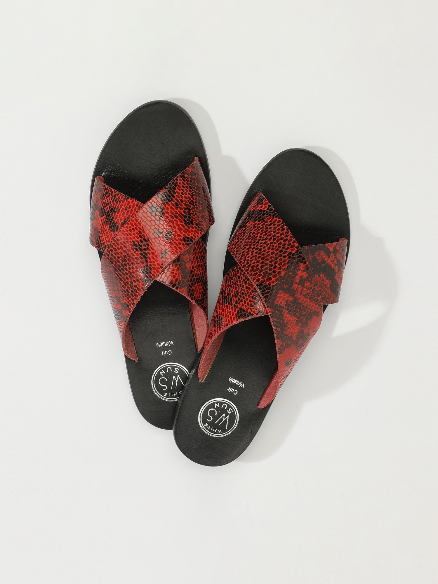 LANRUEN mules en cuir serpent rouge