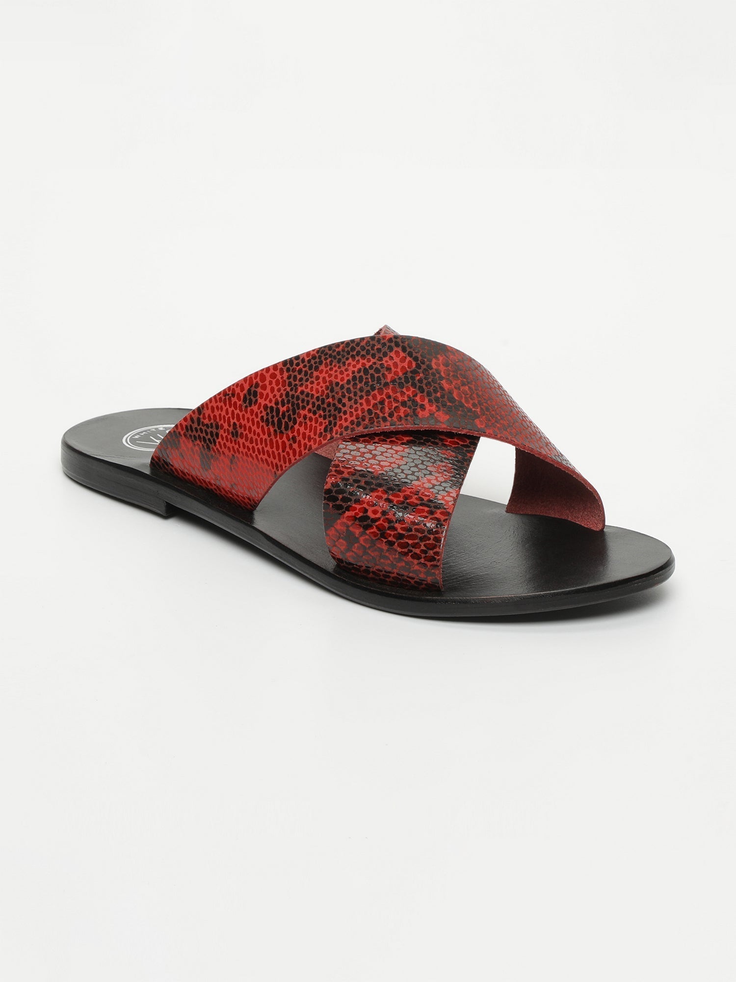LANRUEN mules en cuir serpent rouge