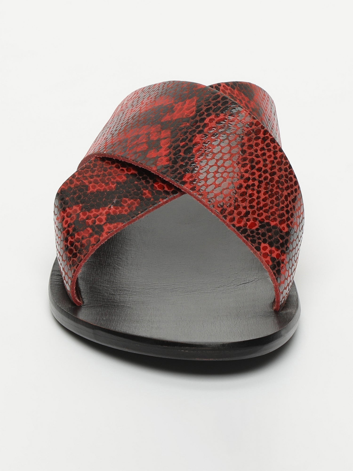 LANRUEN mules en cuir serpent rouge