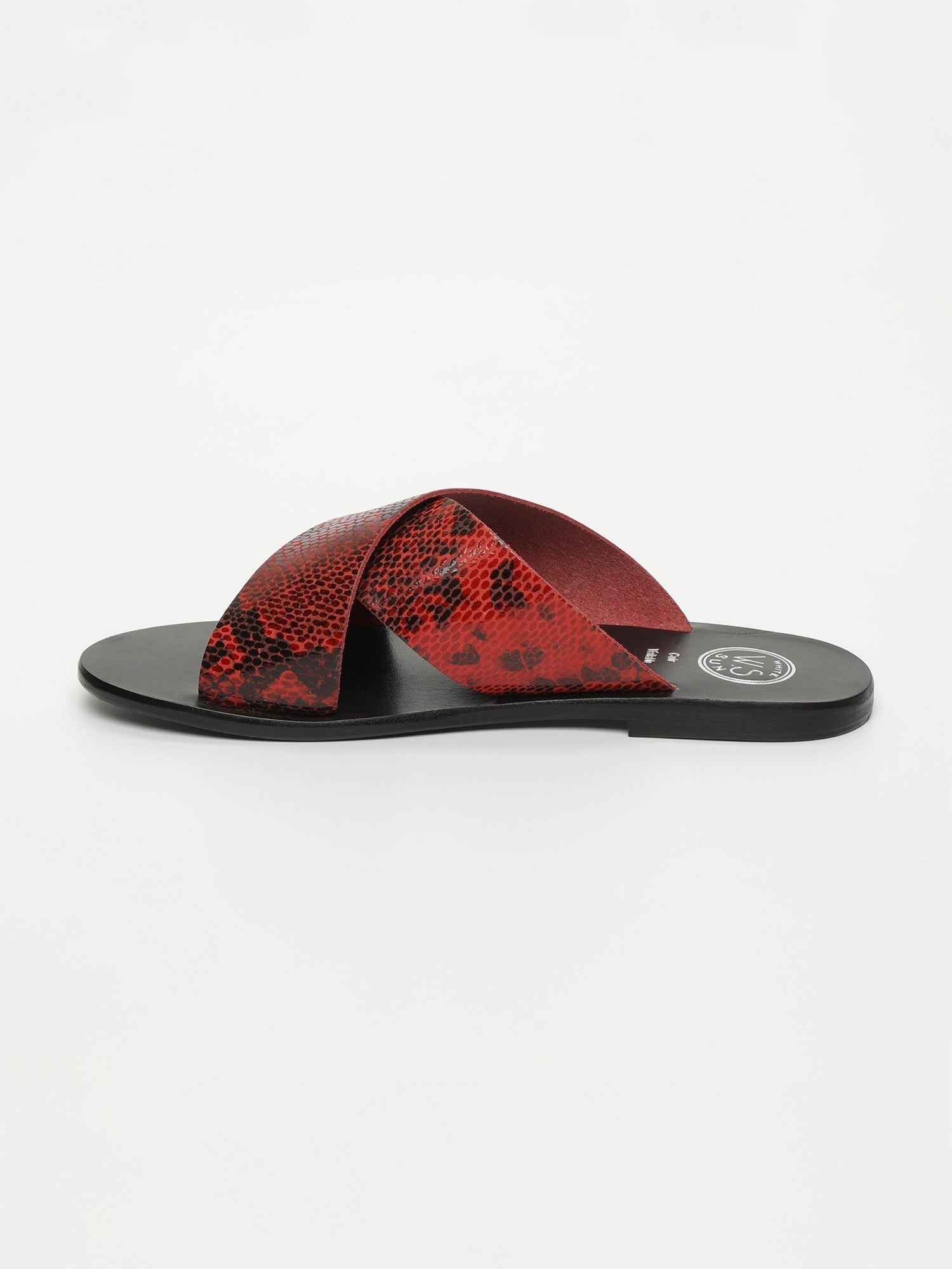 LANRUEN mules en cuir serpent rouge