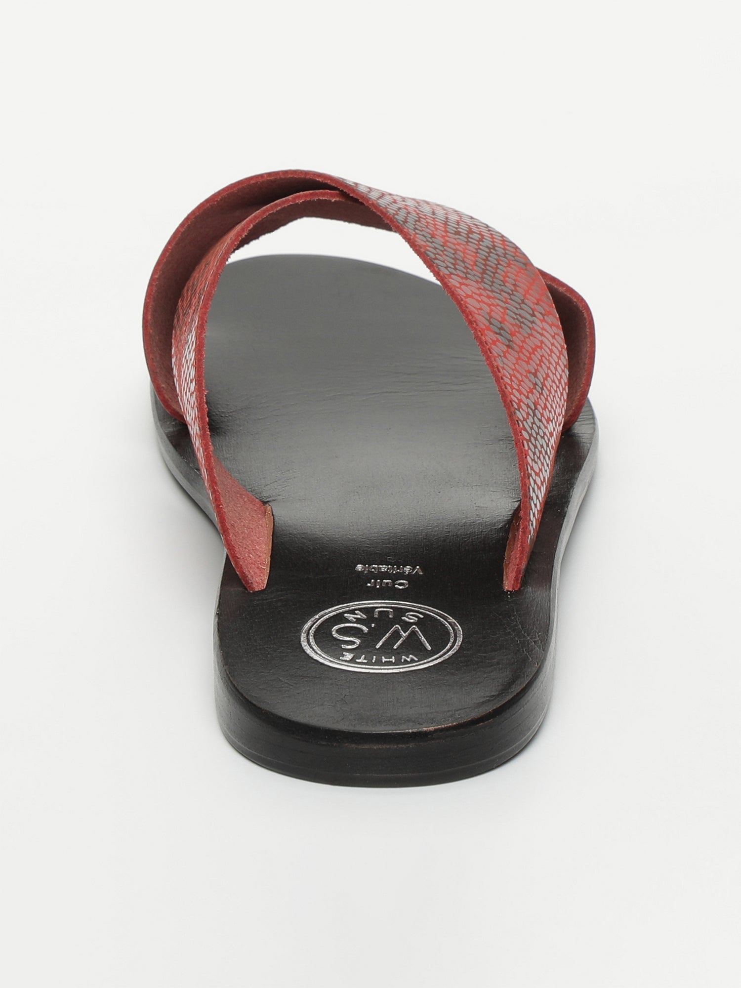 LANRUEN mules en cuir serpent rouge