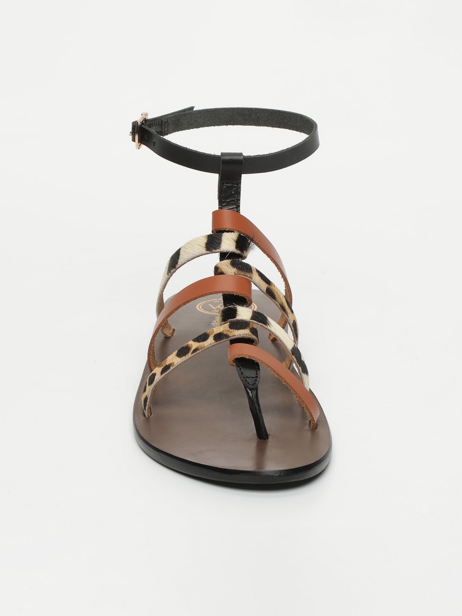 TAYRA sandales en cuir noir, camel, léopard et zèbre