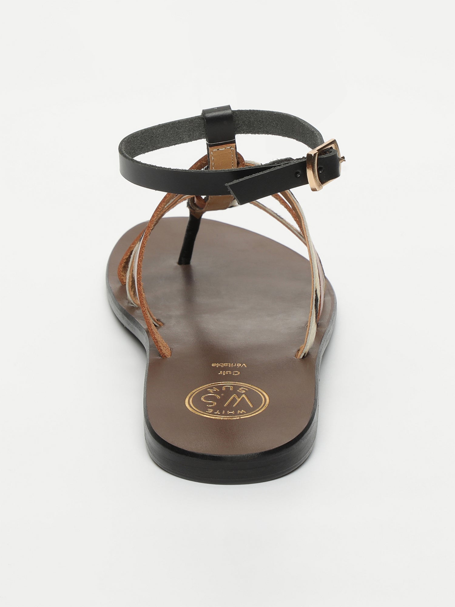 TAYRA sandales en cuir noir, camel, léopard et zèbre