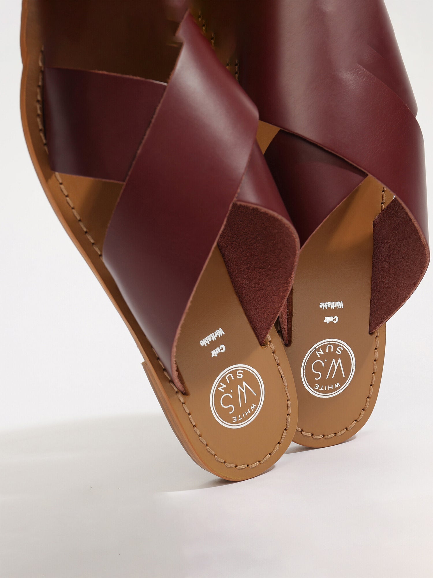 LANRUEN mules en cuir bordeaux