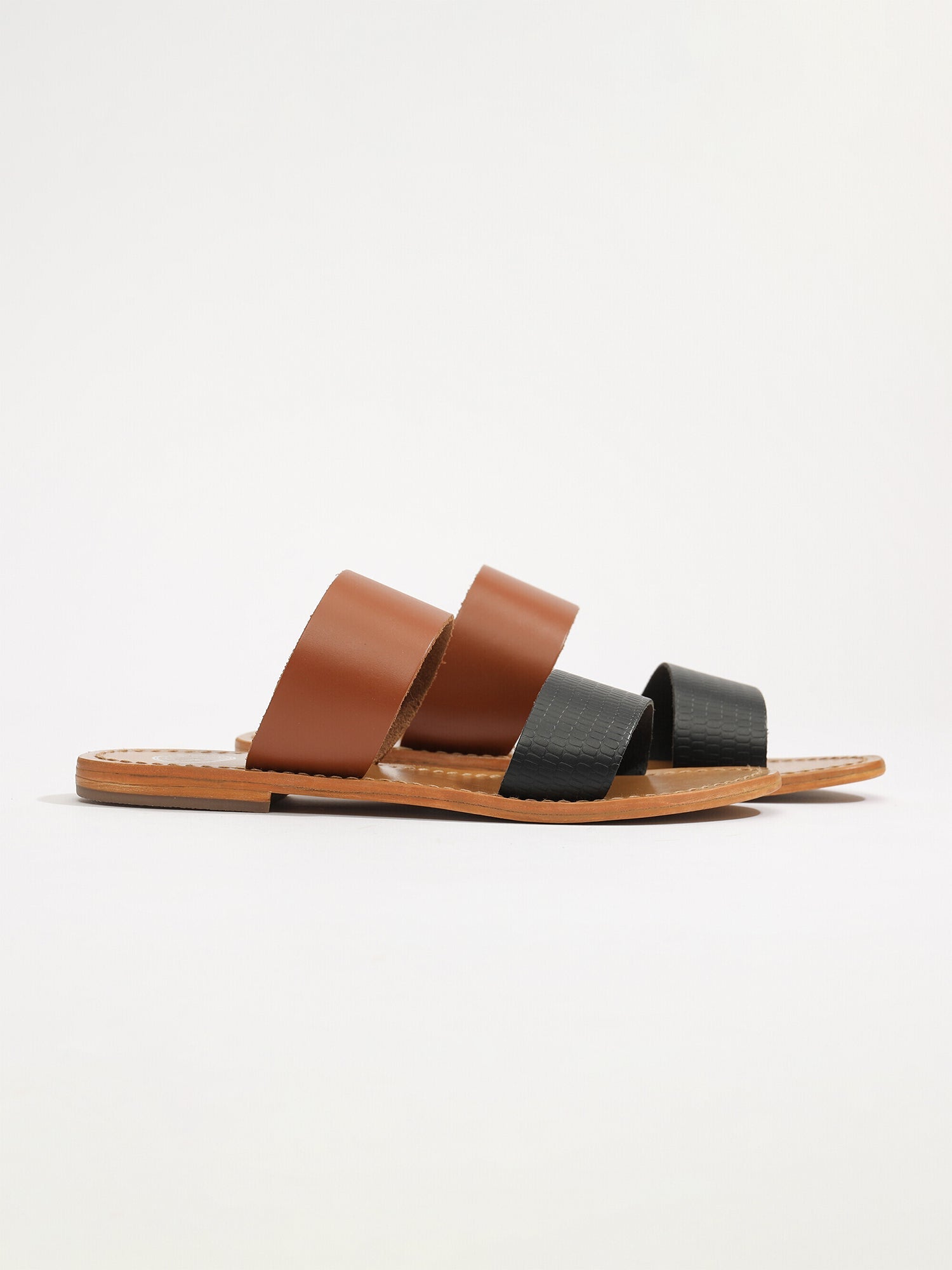 NATICA mules en cuir noir et camel