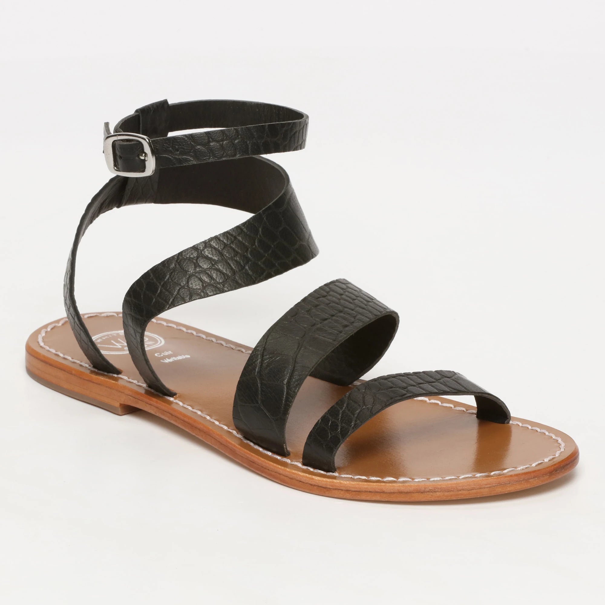 OASIS sandales spartiate / lacet en cuir blackcroco