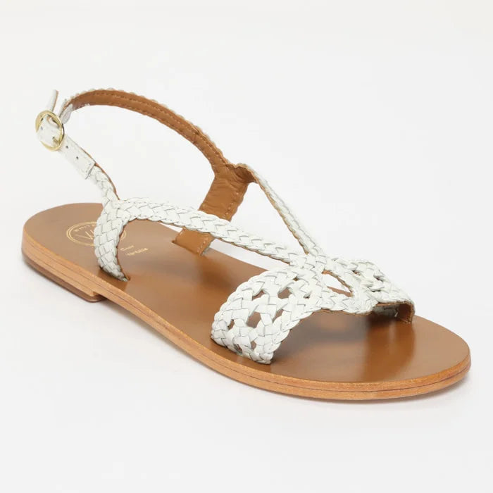 KATY sandales tressée en cuir blanc
