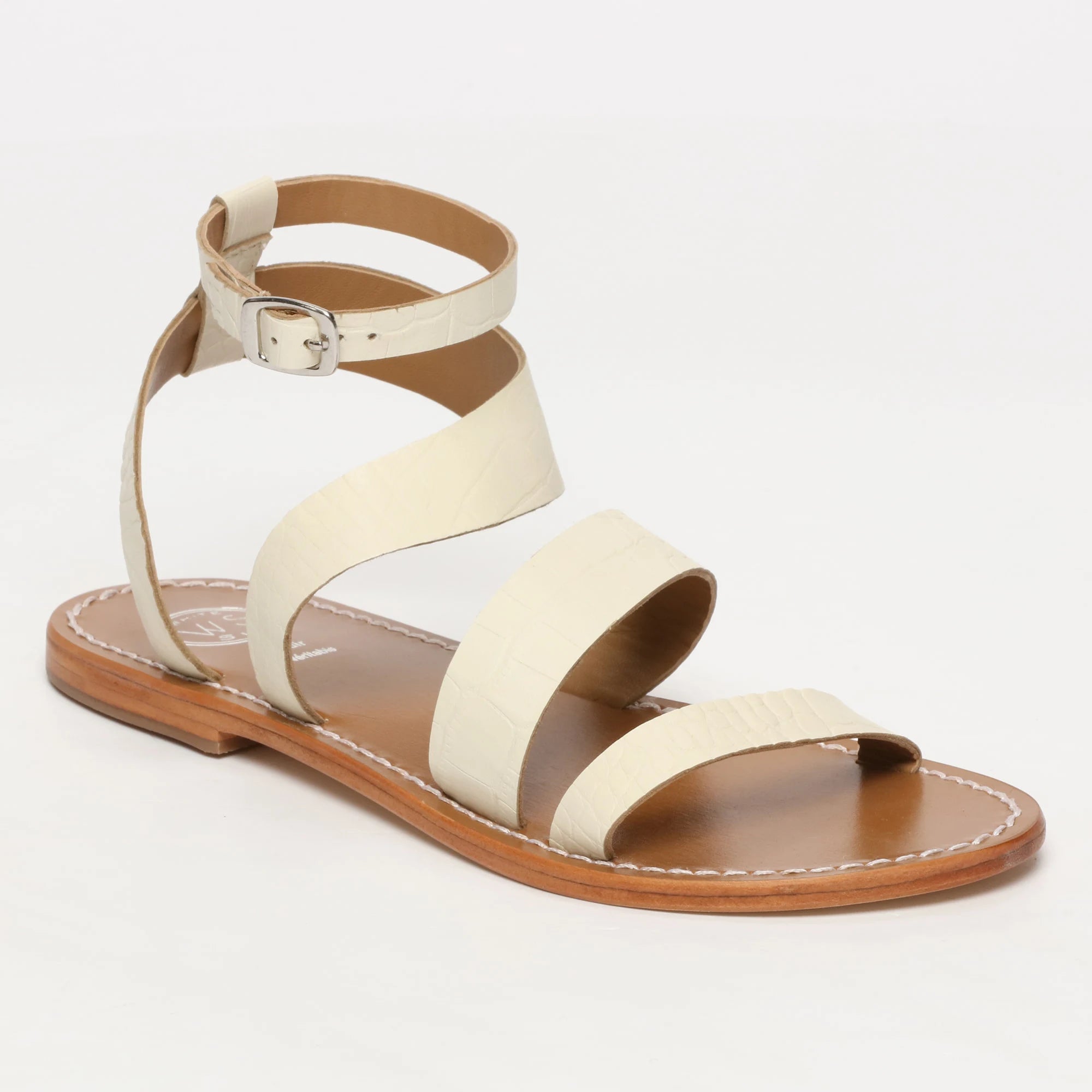 OASIS sandales spartiate / lacet en cuir blanc croco