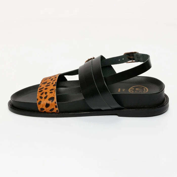 ZENETA sandales en cuir marron léopard et noir