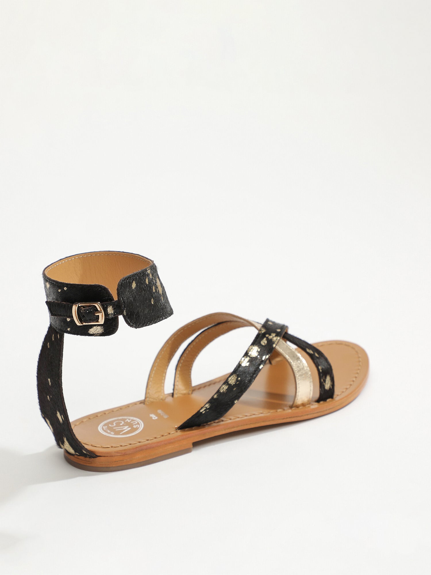 BORA sandales en cuir noir et or