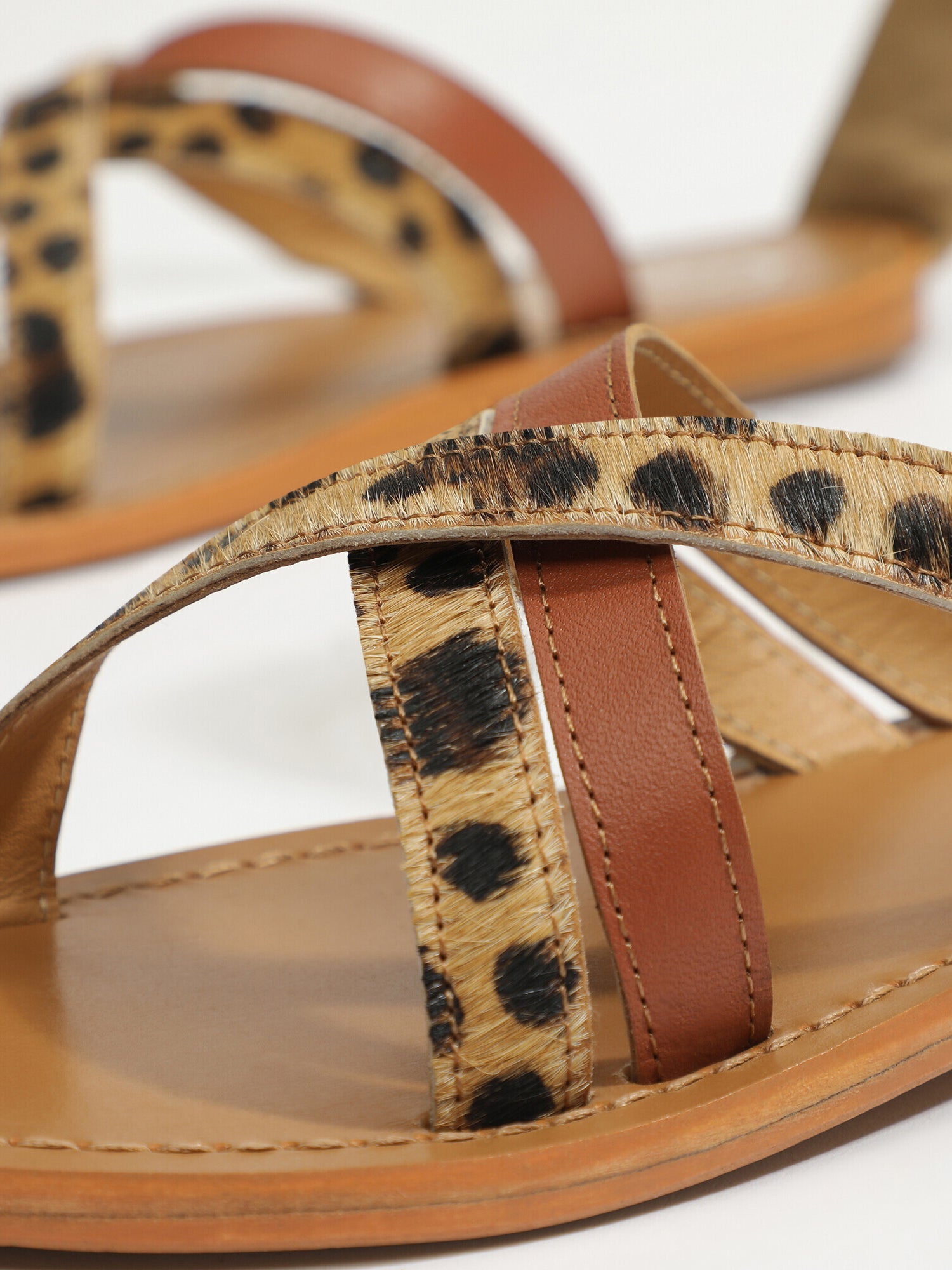 BORA sandales en cuir camel et léopard
