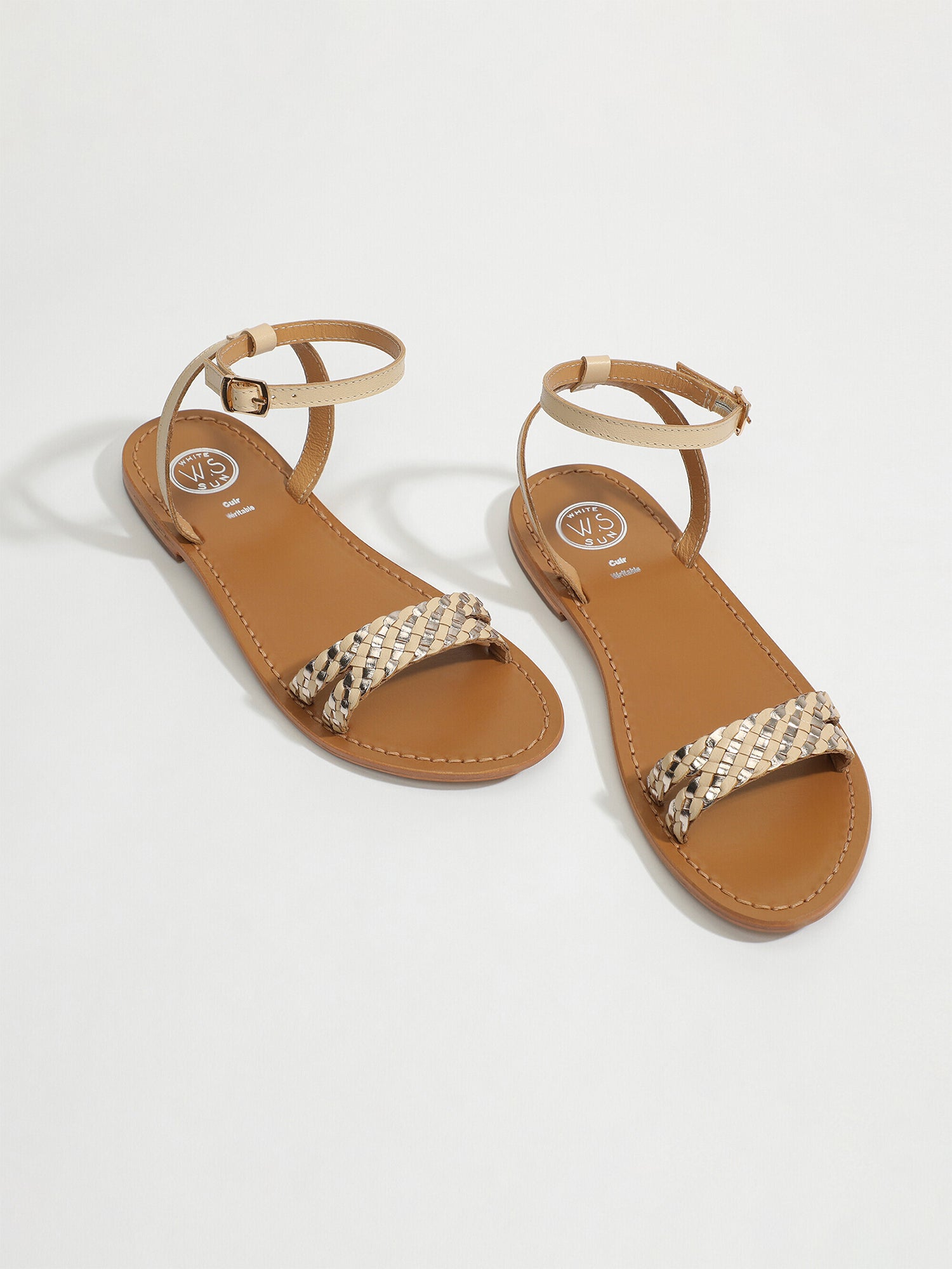 GUNNERA sandales en cuir beige et or
