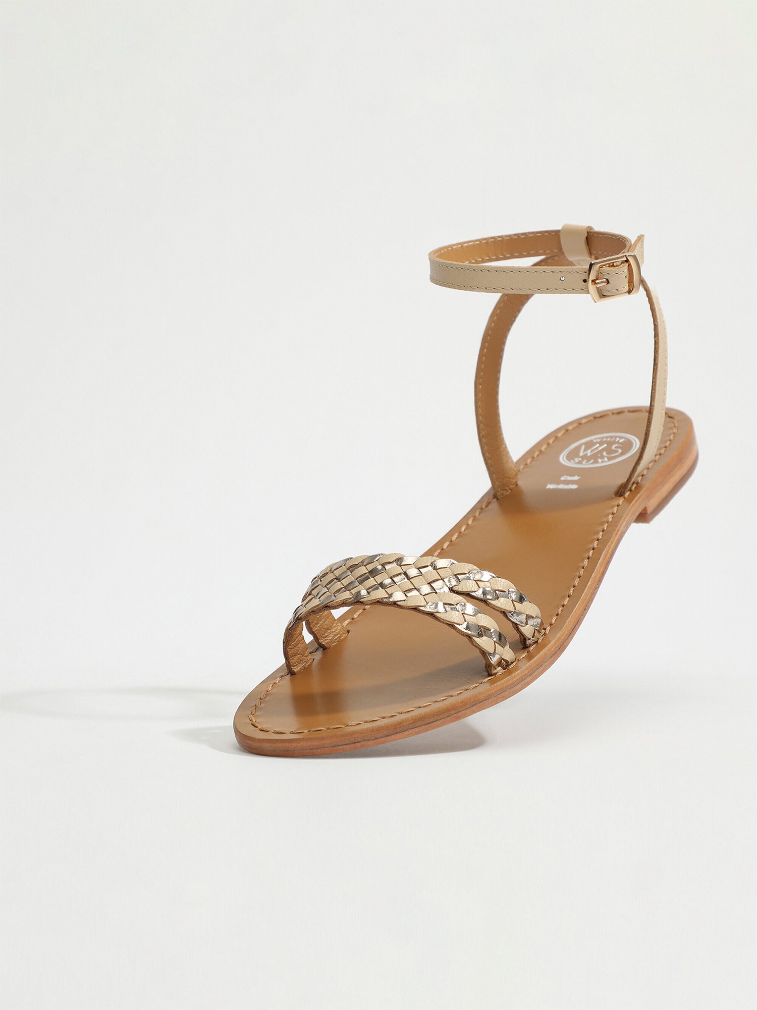 GUNNERA sandales en cuir beige et or