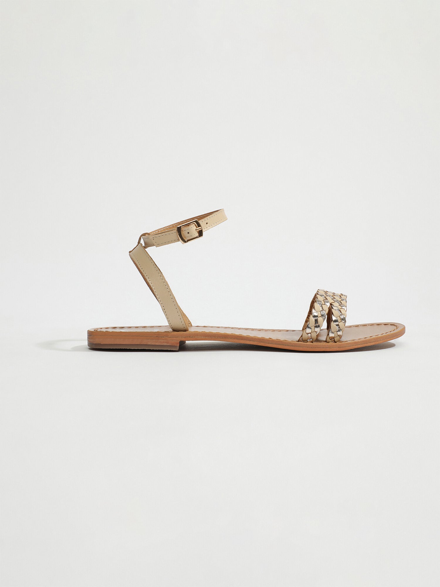 GUNNERA sandales en cuir beige et or