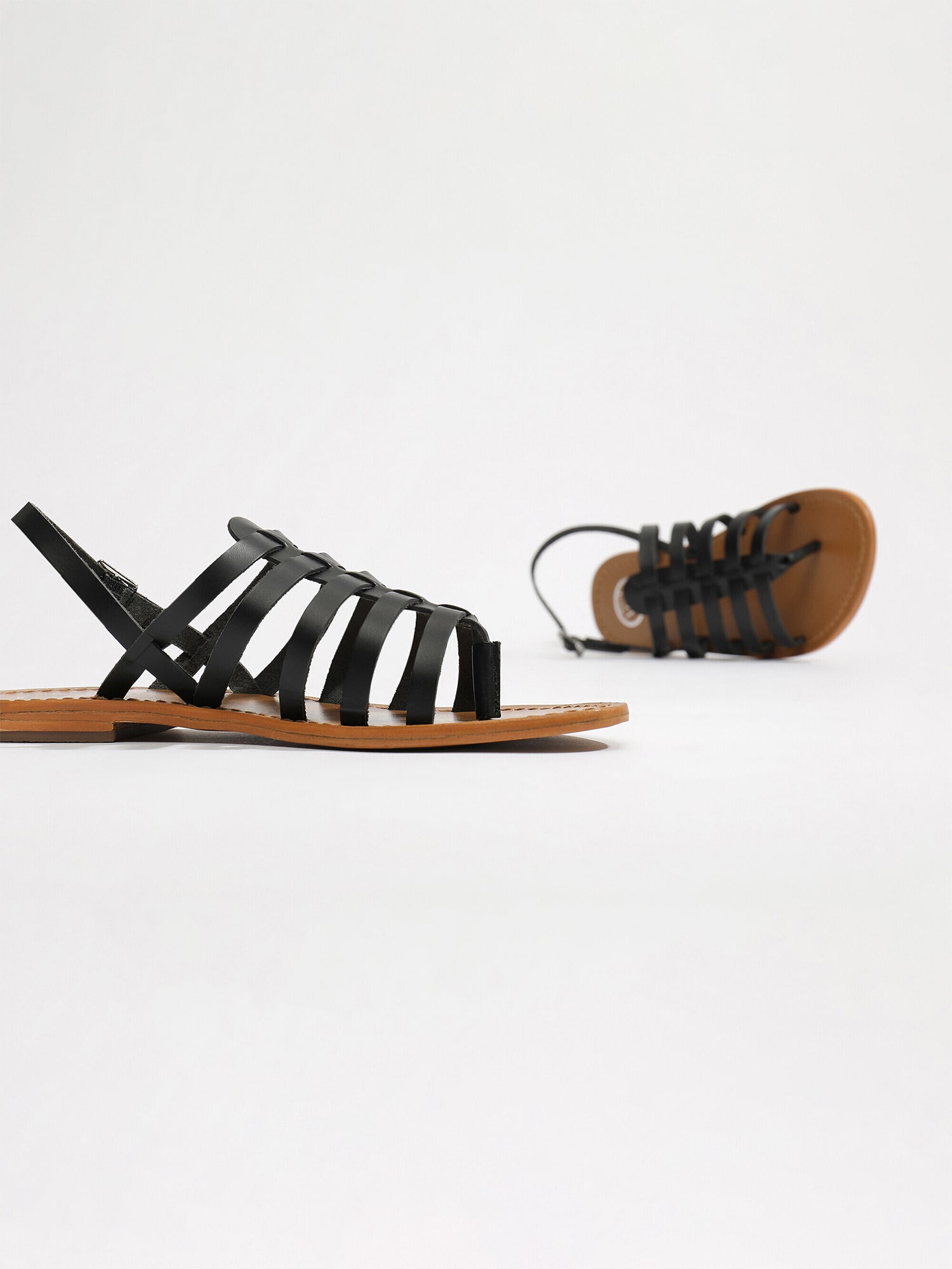 FUSINUS sandales spartiates en cuir noir