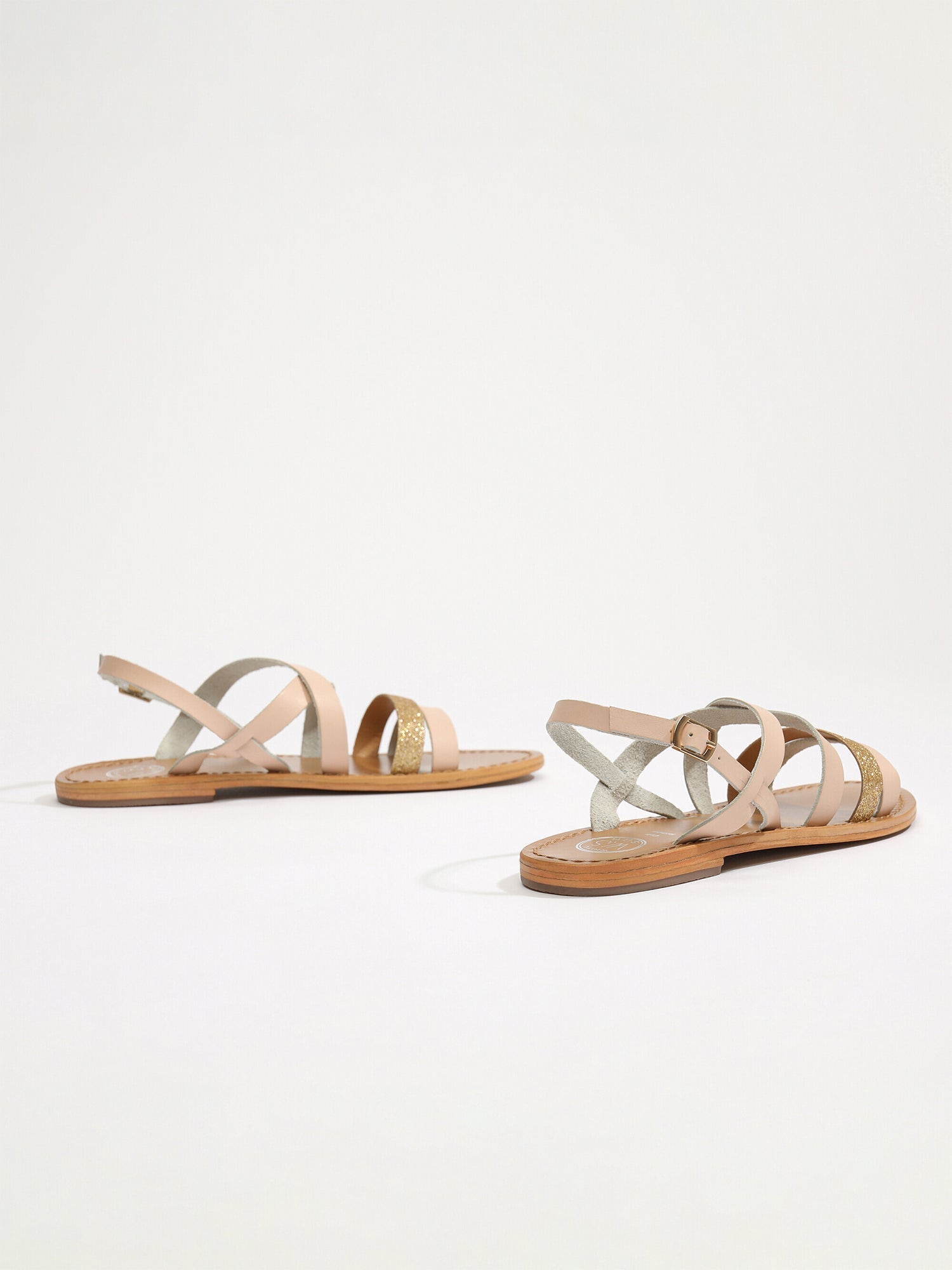 PARAENA sandales bi-color en cuir paillettes beige et rose