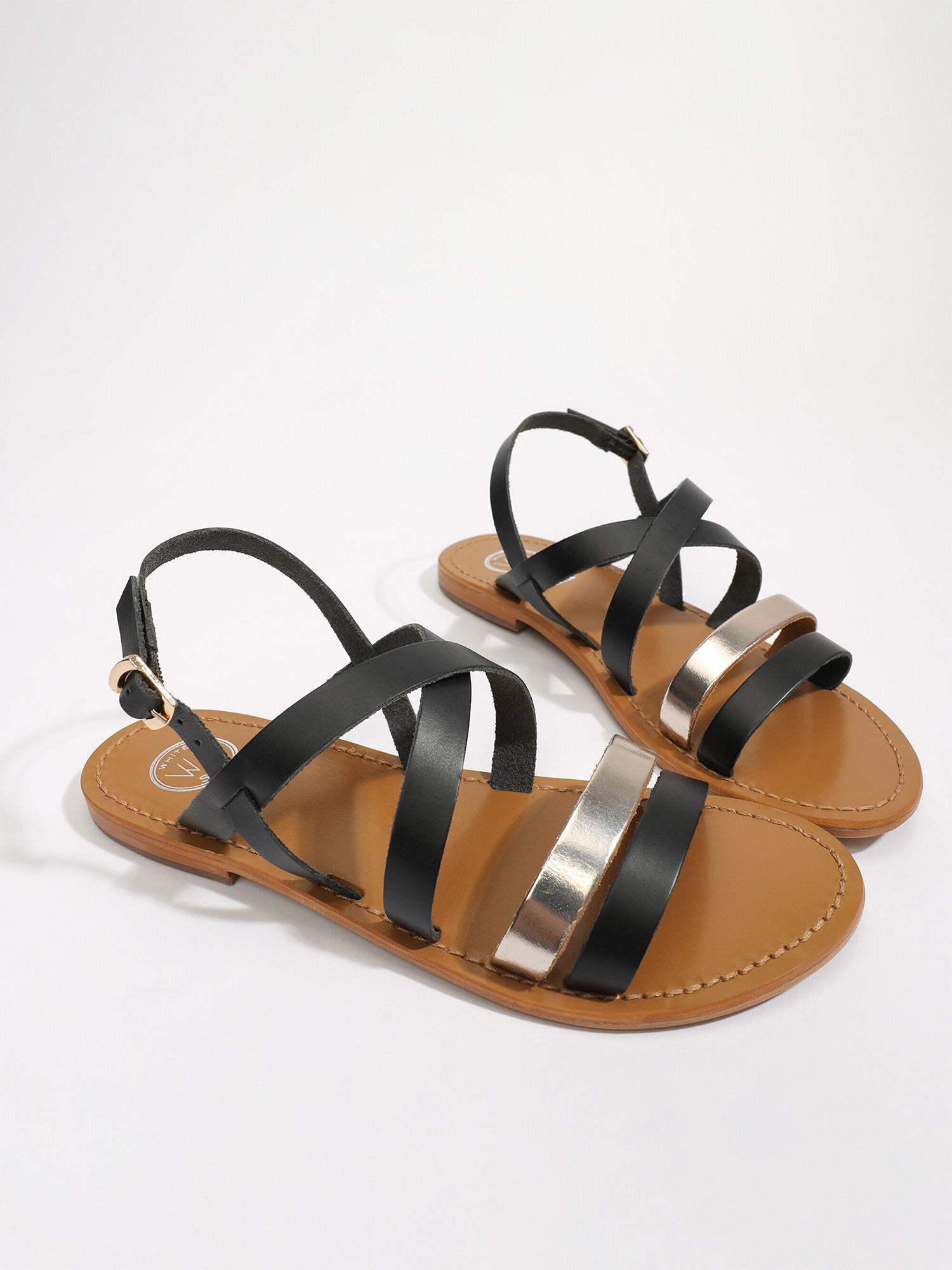 PARAENA sandales en cuir noir et or