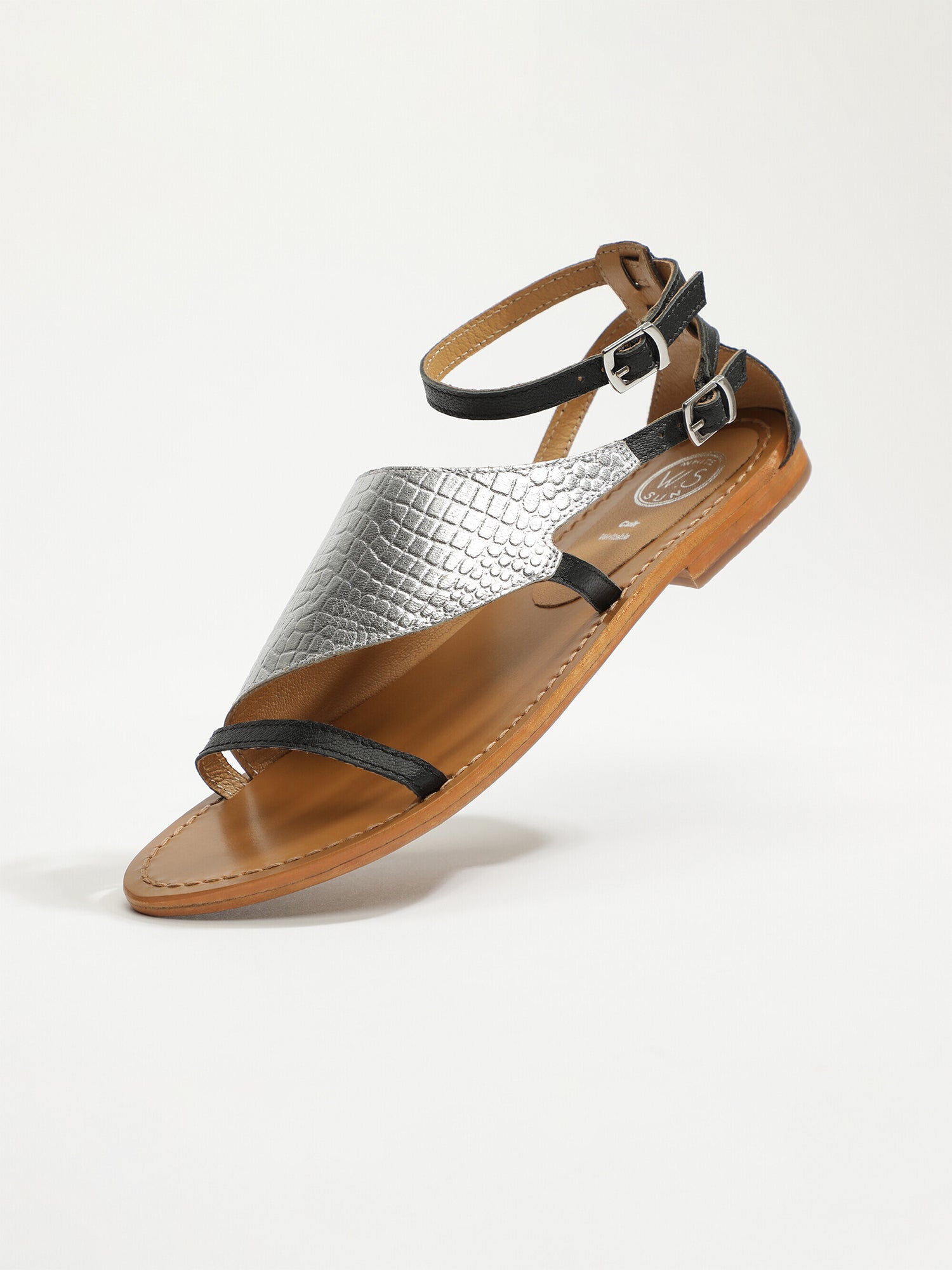 FESSONIA sandales en cuir croco argent et noir