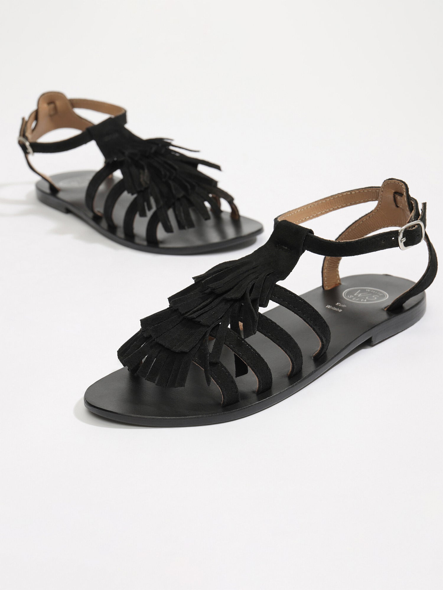 PALOMA sandales franges en cuir noir