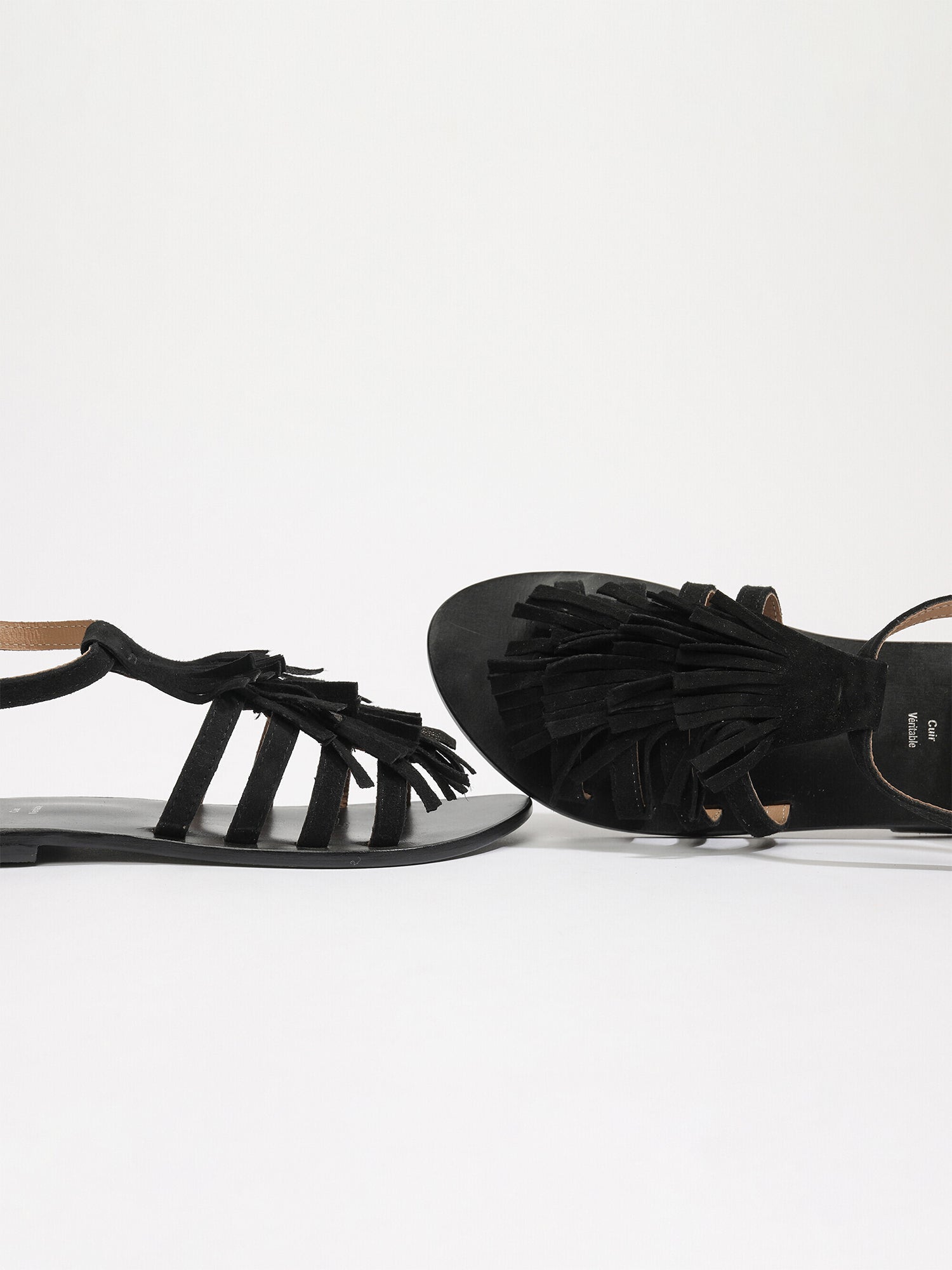 PALOMA sandales franges en cuir noir
