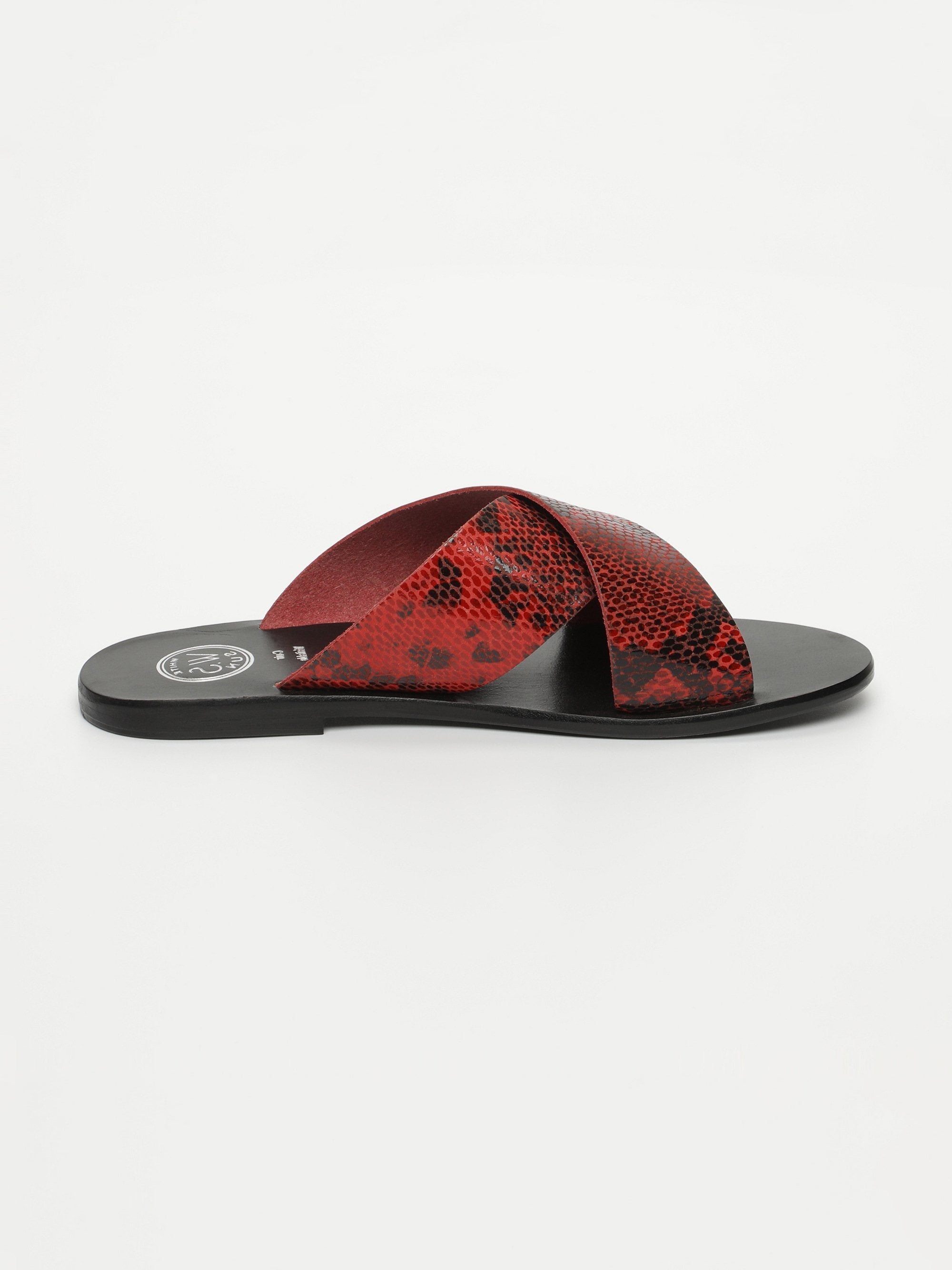 LANRUEN mules en cuir serpent rouge