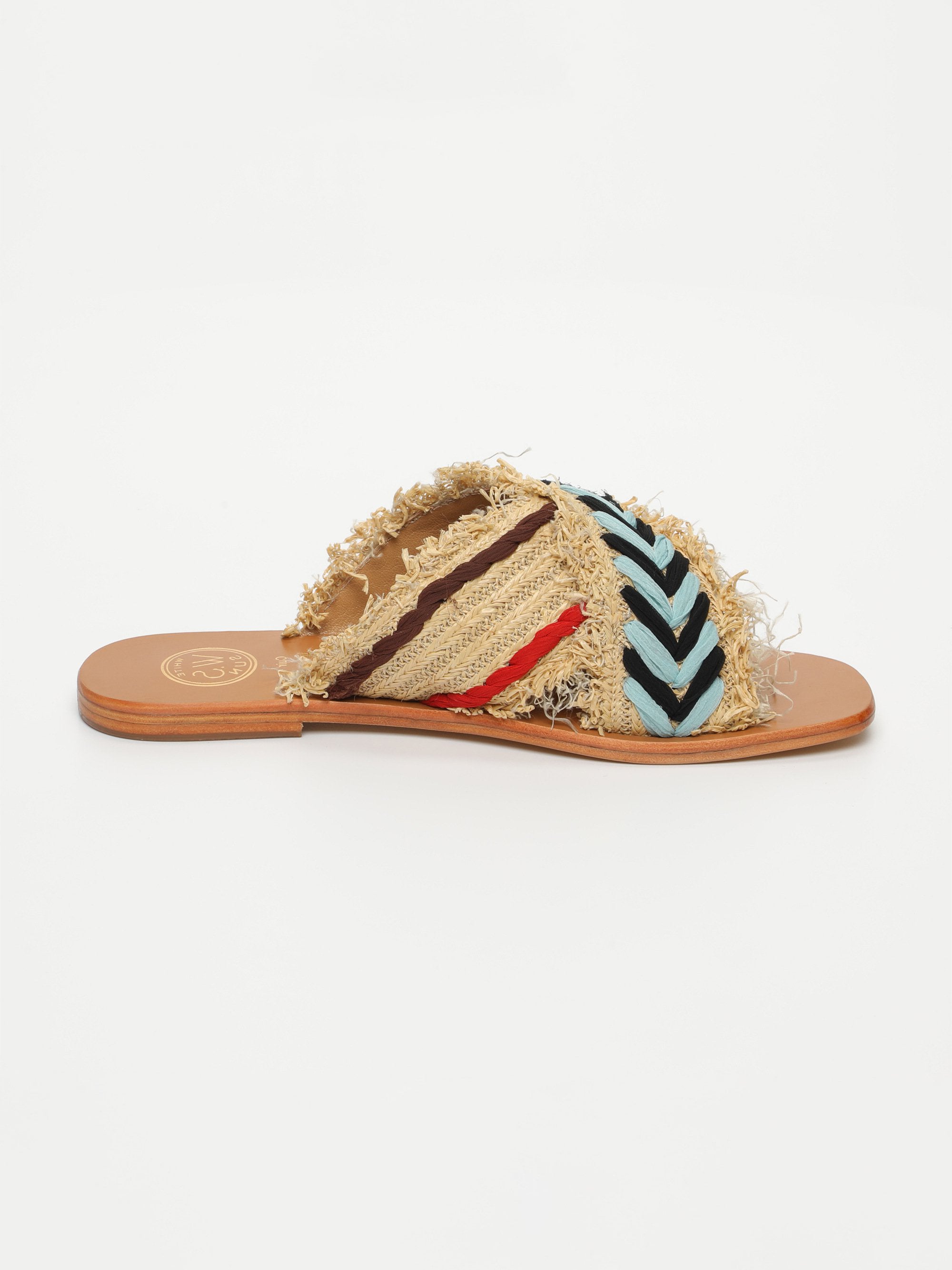 GORAN mules raffia bi-color en cuir