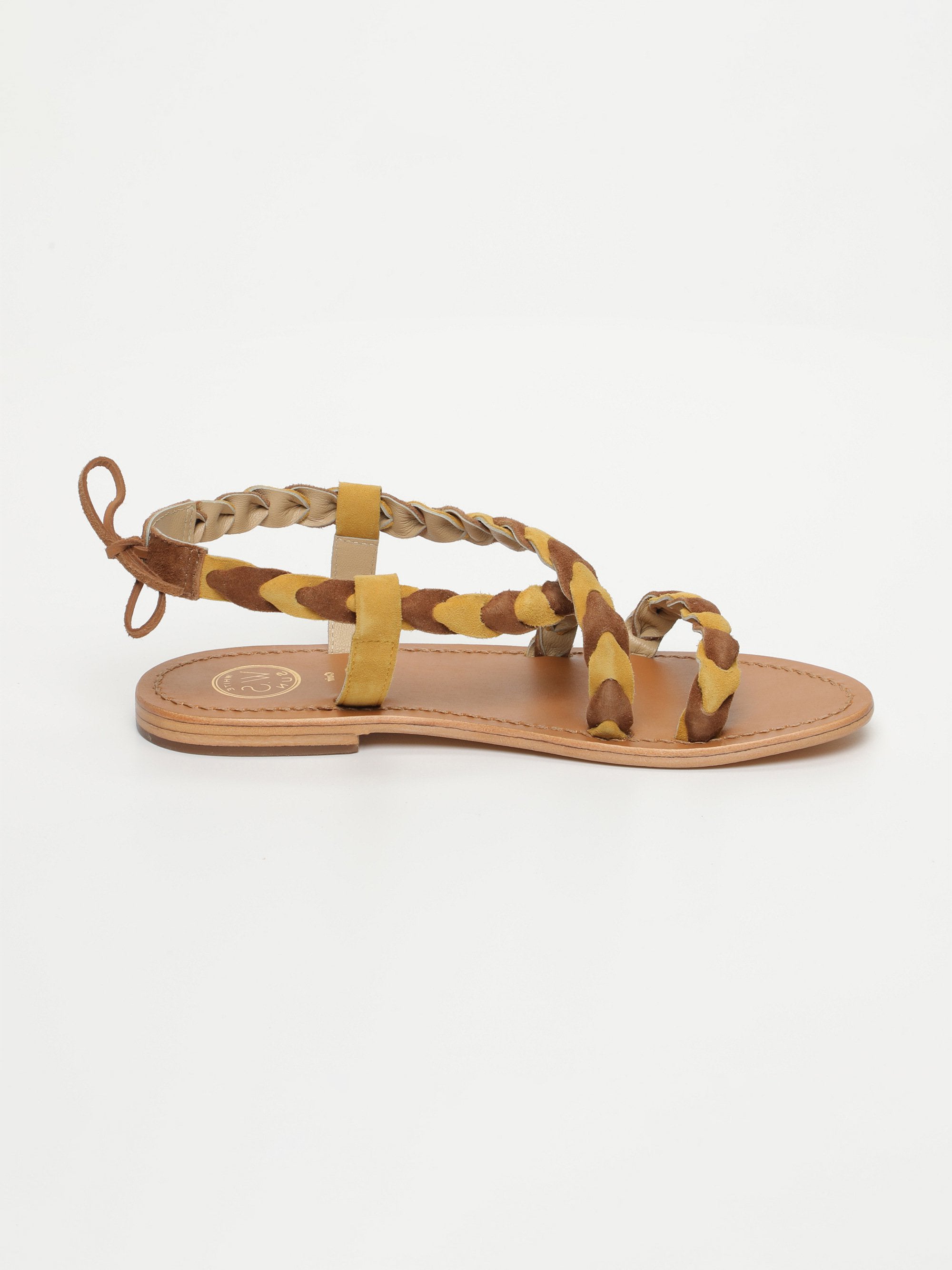OMBELINE sandales en cuir jaune et camel