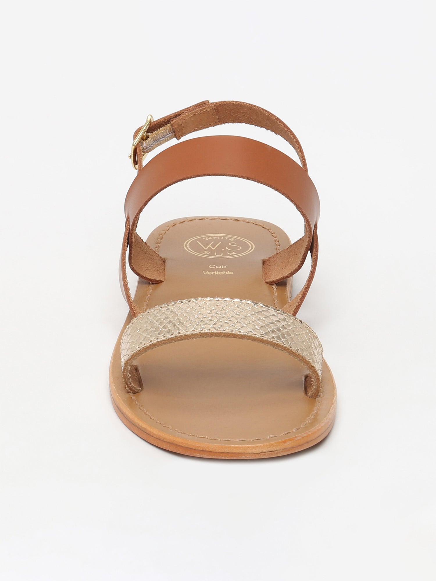 BURSA sandales bi-color en cuir camel et or